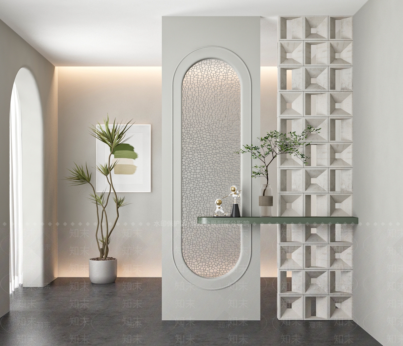 侘寂风玄关隔断3D模型下载【ID:1162464940】