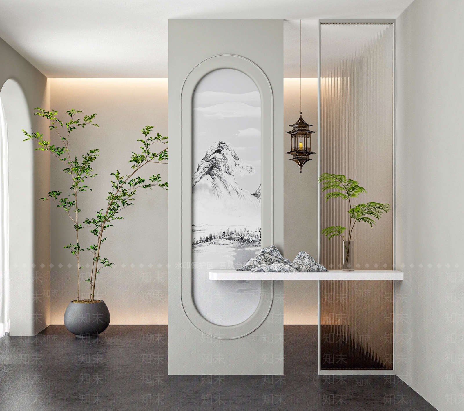 新中式玄关隔断玻璃隔断3D模型下载【ID:1162465365】