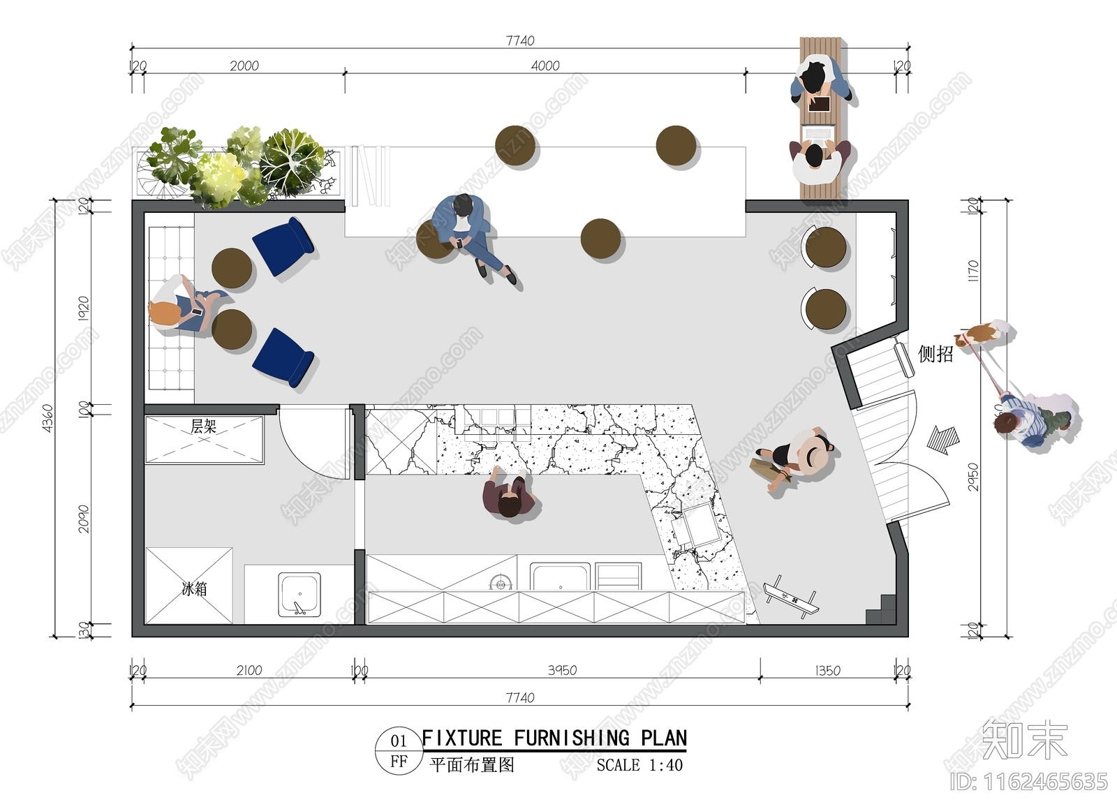 50平米咖啡奶茶店厅平面布置图施工图下载【ID:1162465635】