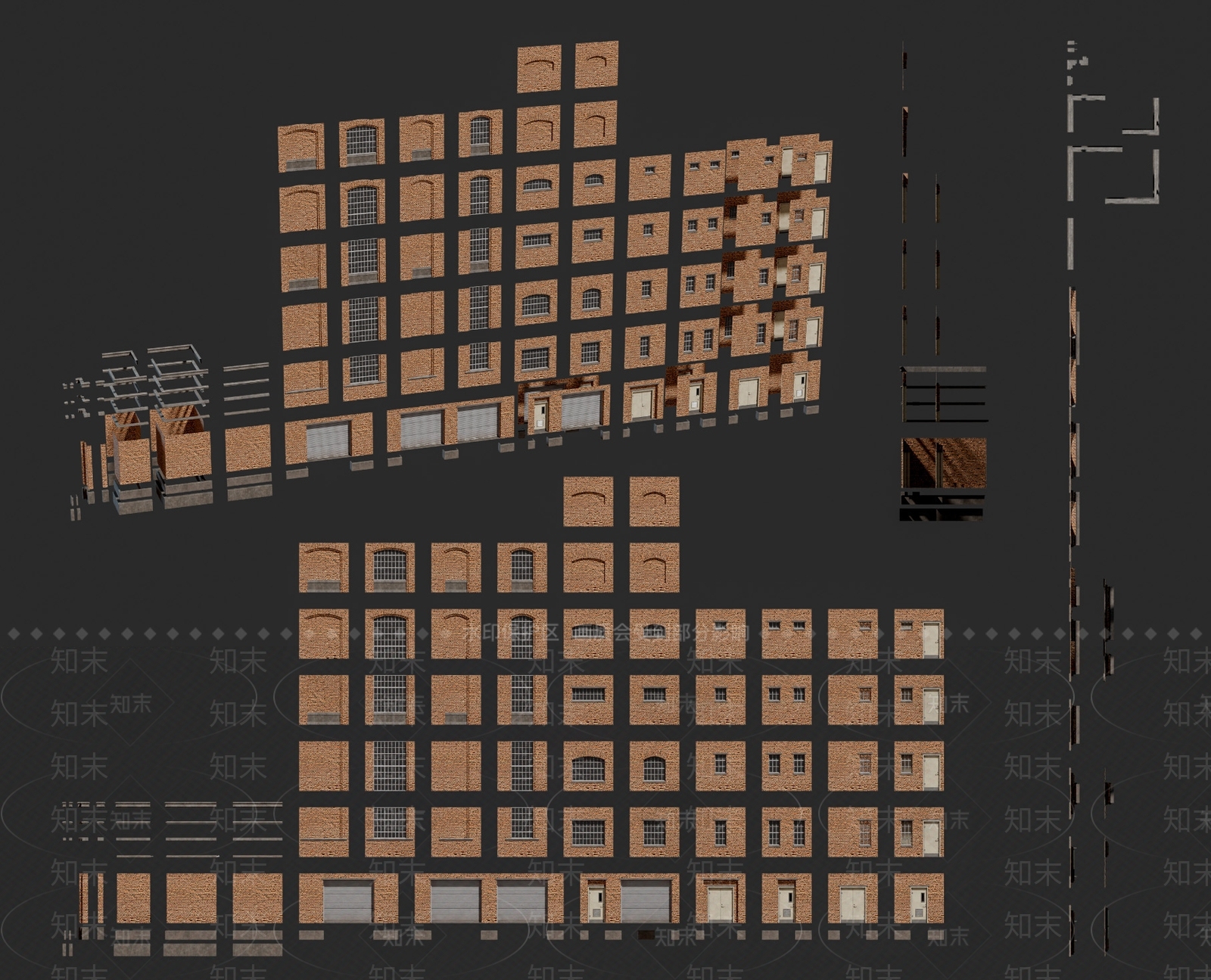 现代红砖建筑门窗外立面模块3D模型下载【ID:1162466238】