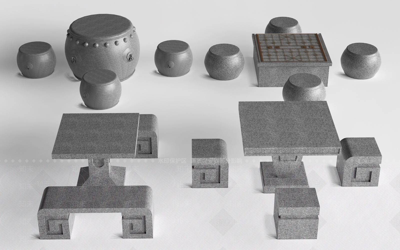 现代户外石材桌椅3D模型下载【ID:1162466803】