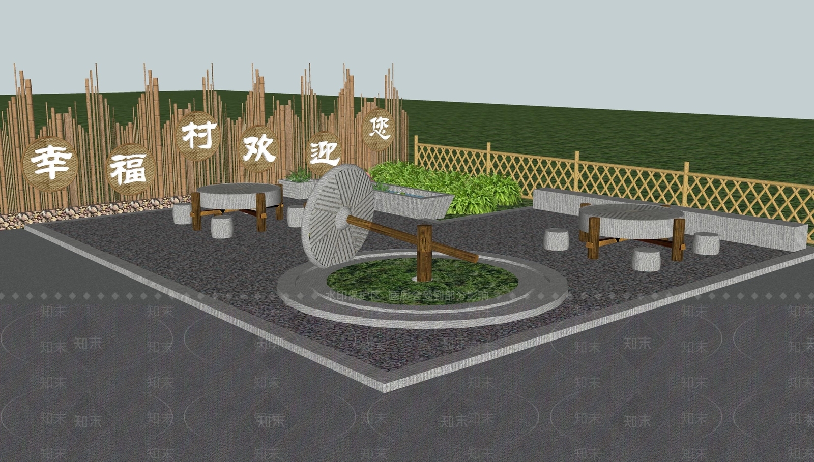 新中式乡村公园SU模型下载【ID:1162469241】