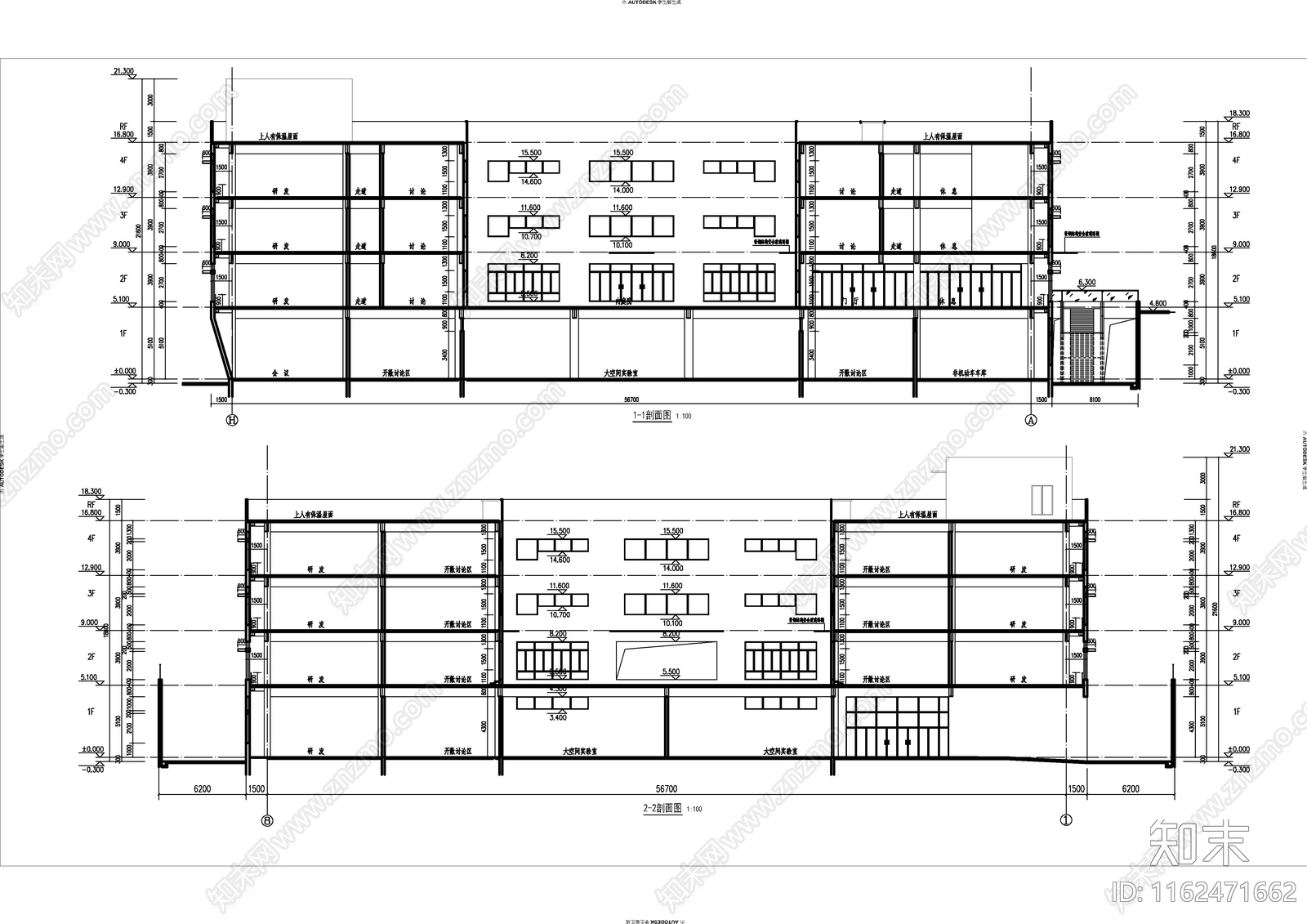 回字形现代简约办公建施图施工图下载【ID:1162471662】