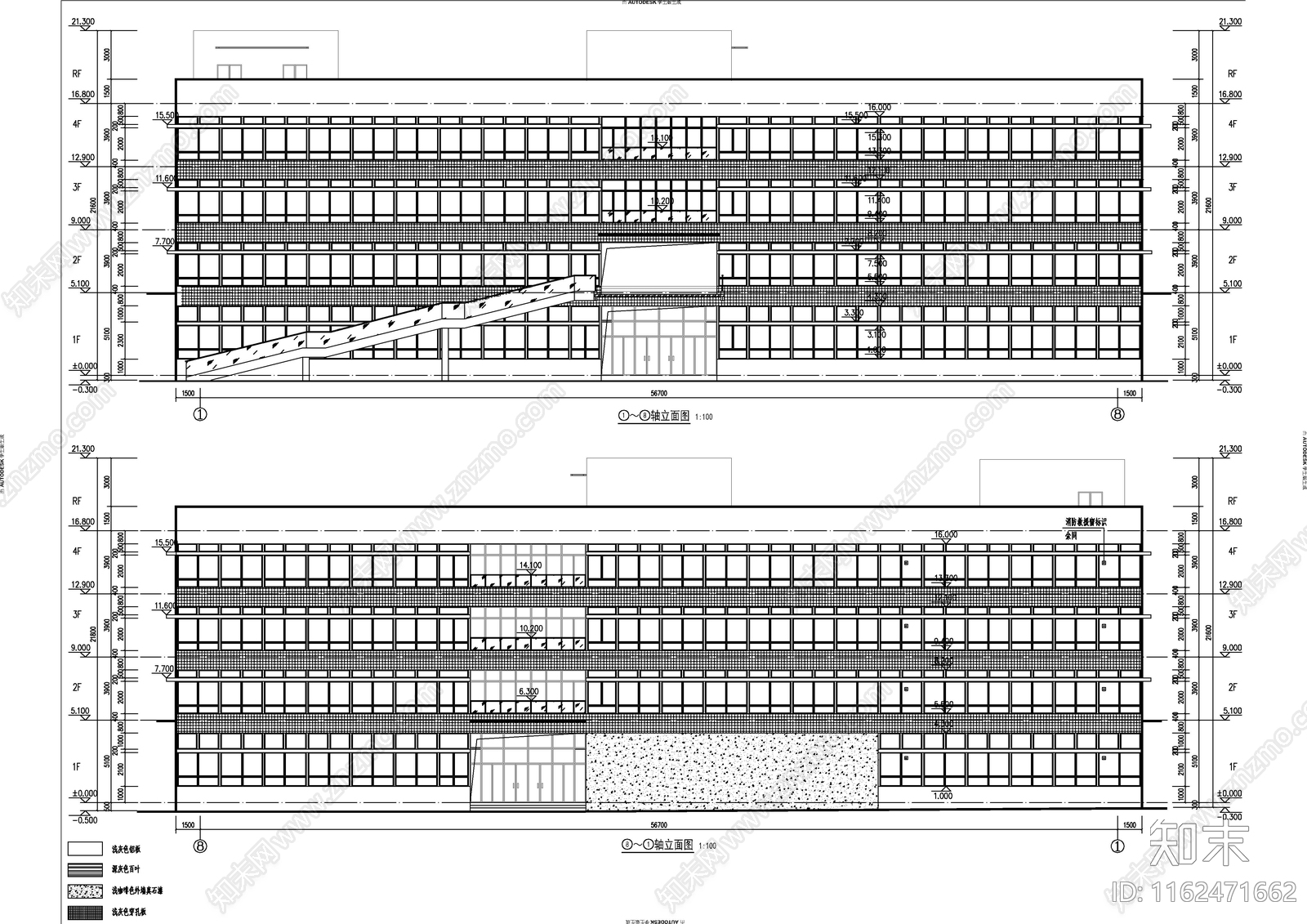 回字形现代简约办公建施图施工图下载【ID:1162471662】