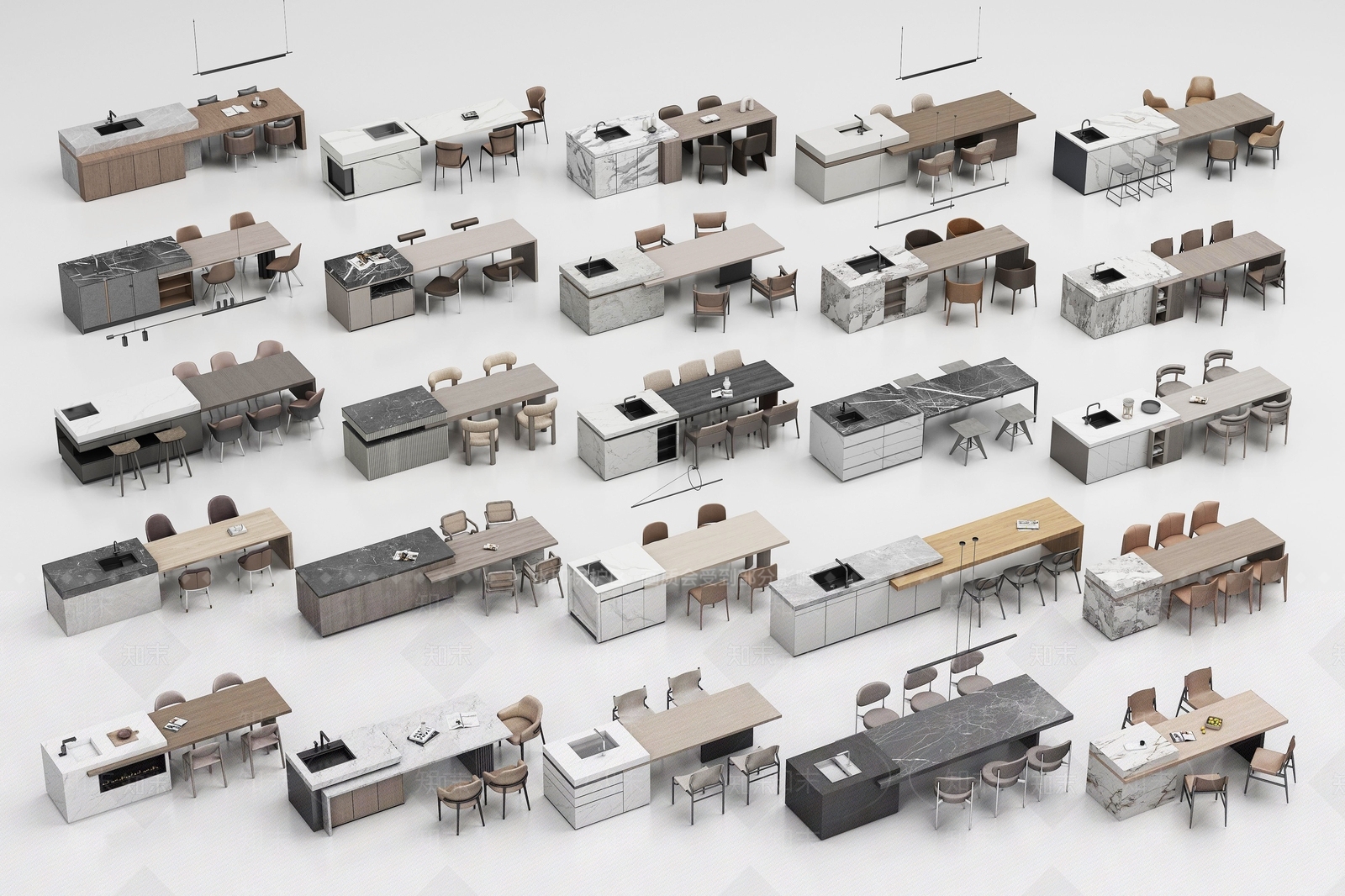 中岛台餐桌椅组合3D模型下载【ID:1162472375】