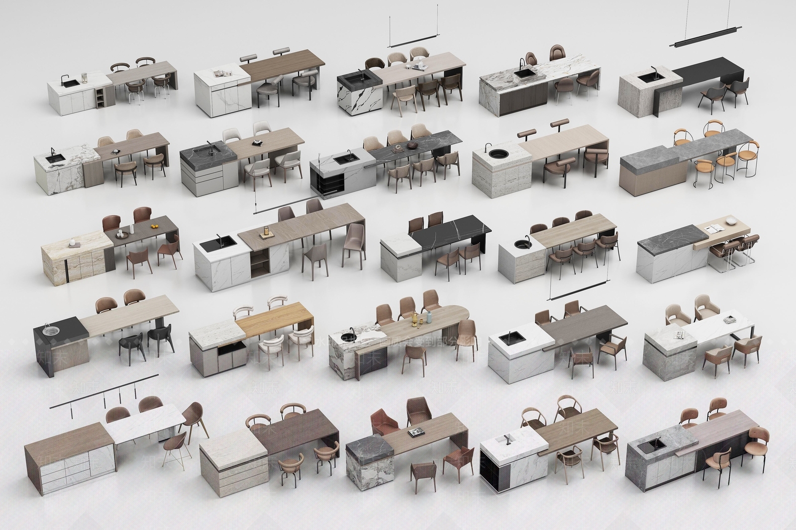 中岛台餐桌椅组合3D模型下载【ID:1162472462】