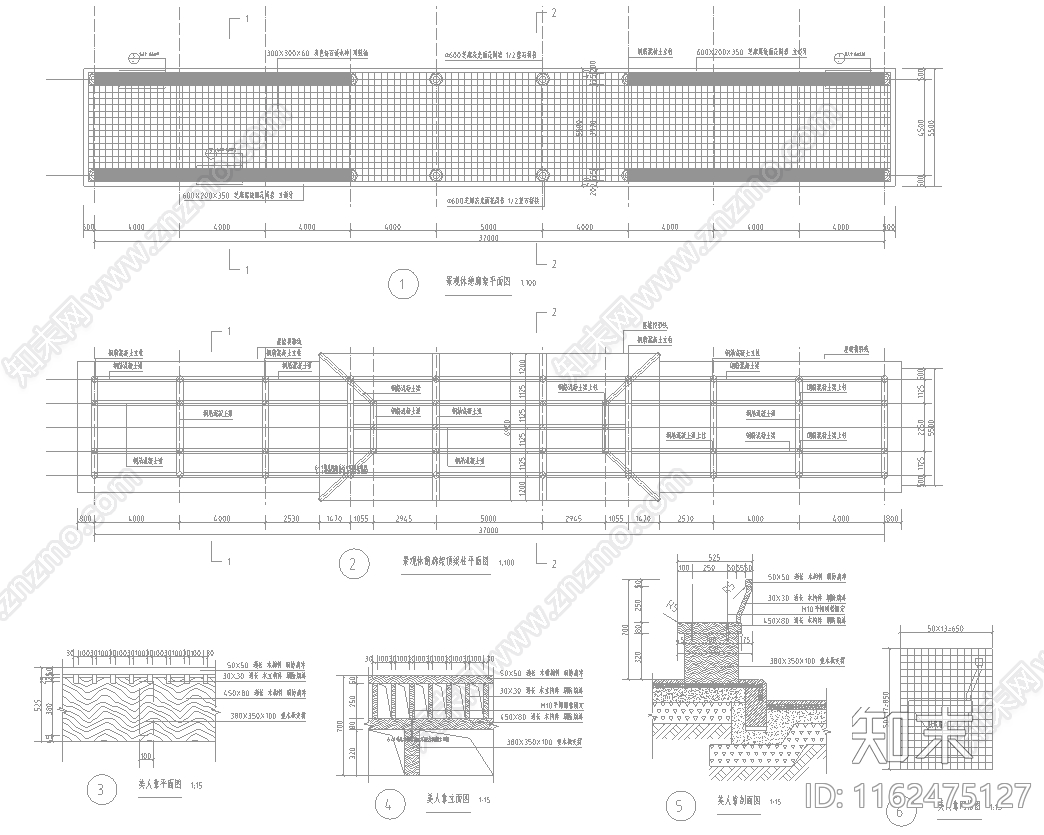 公园仿古休闲亭廊cad施工图下载【ID:1162475127】