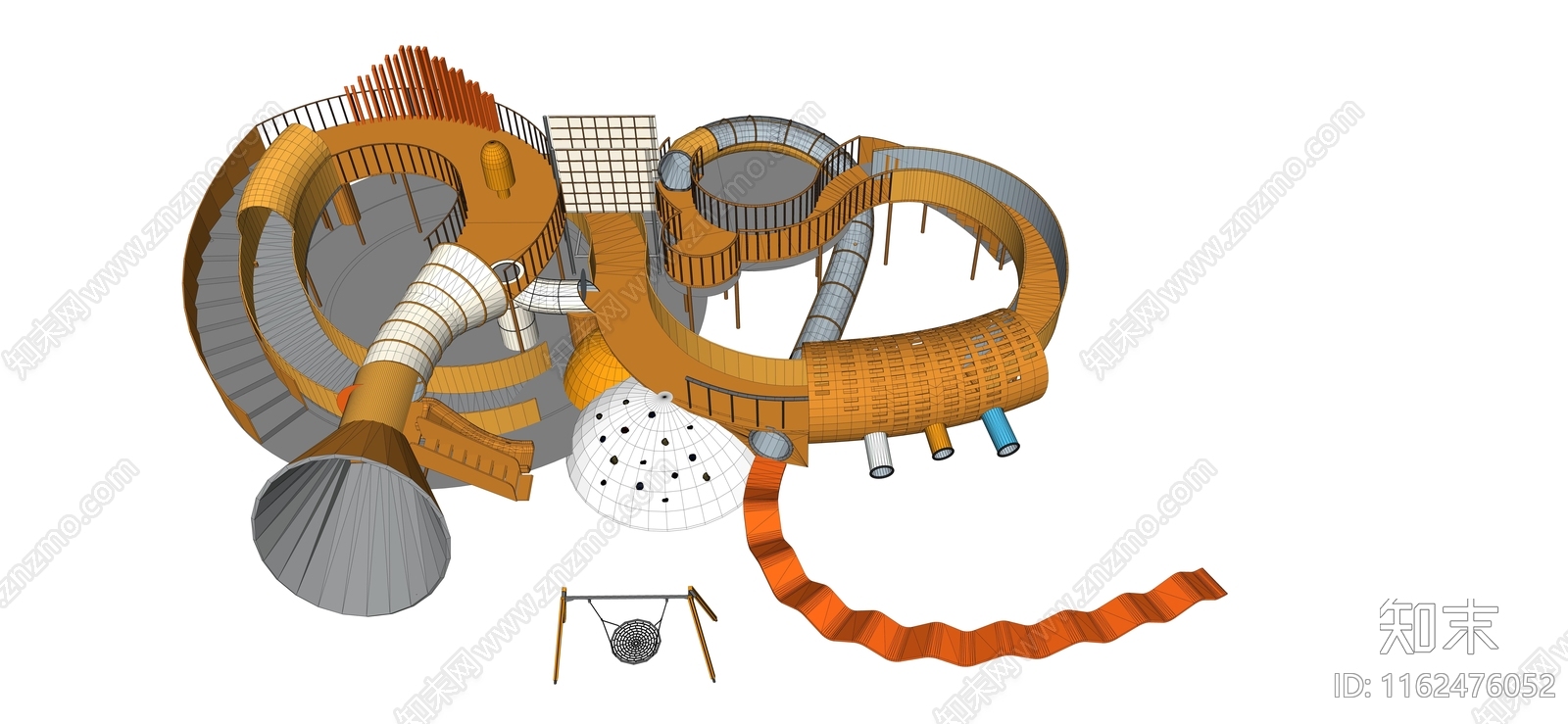 儿童无动力游乐设备滑梯组合SU模型下载【ID:1162476052】