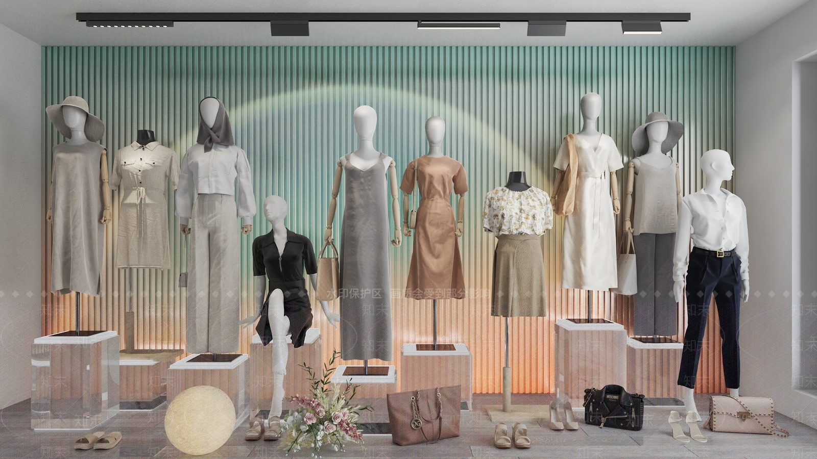 现代橱窗服饰模特组合3D模型下载【ID:1162476730】