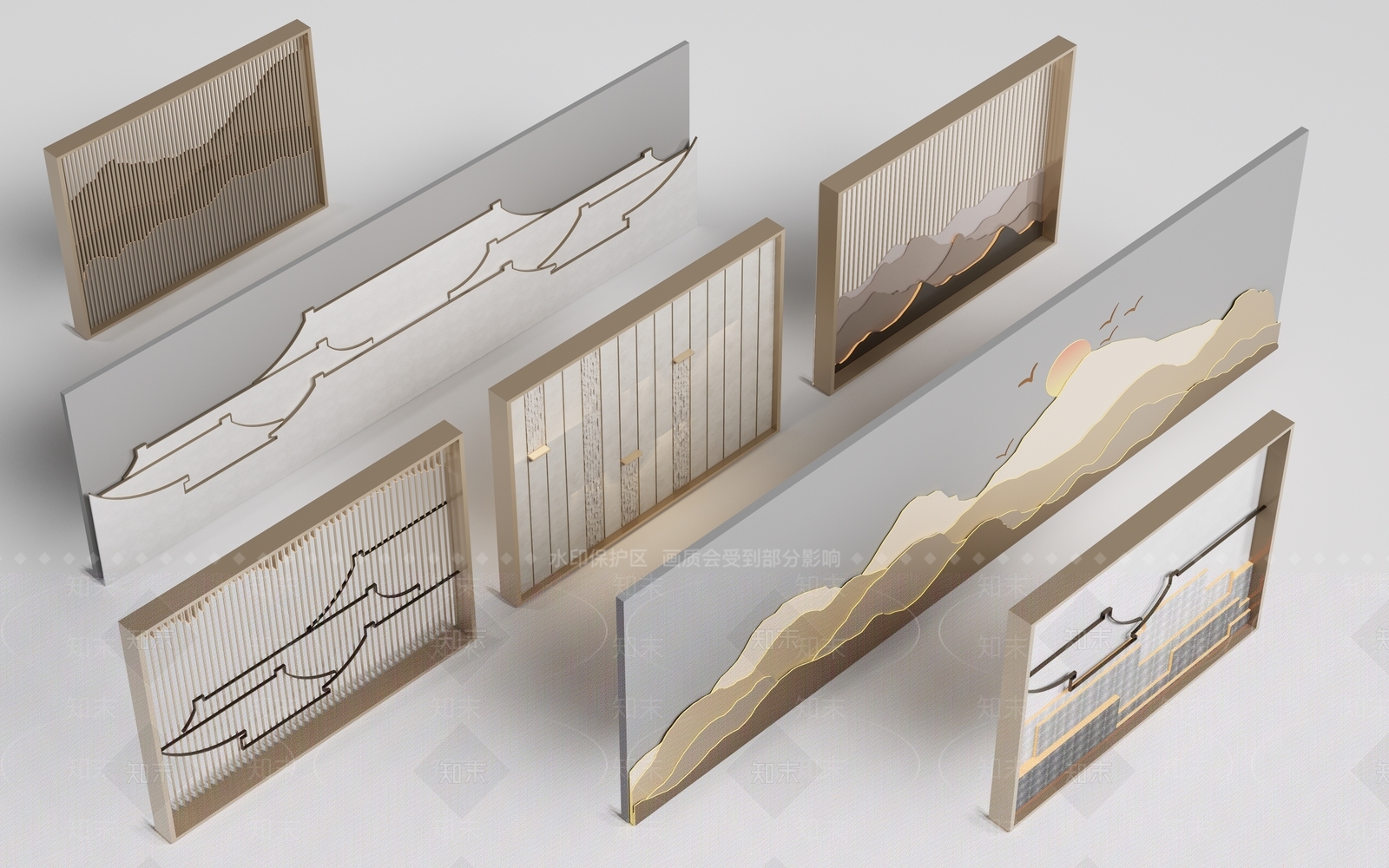 中式格栅隔断3D模型下载【ID:1162477105】