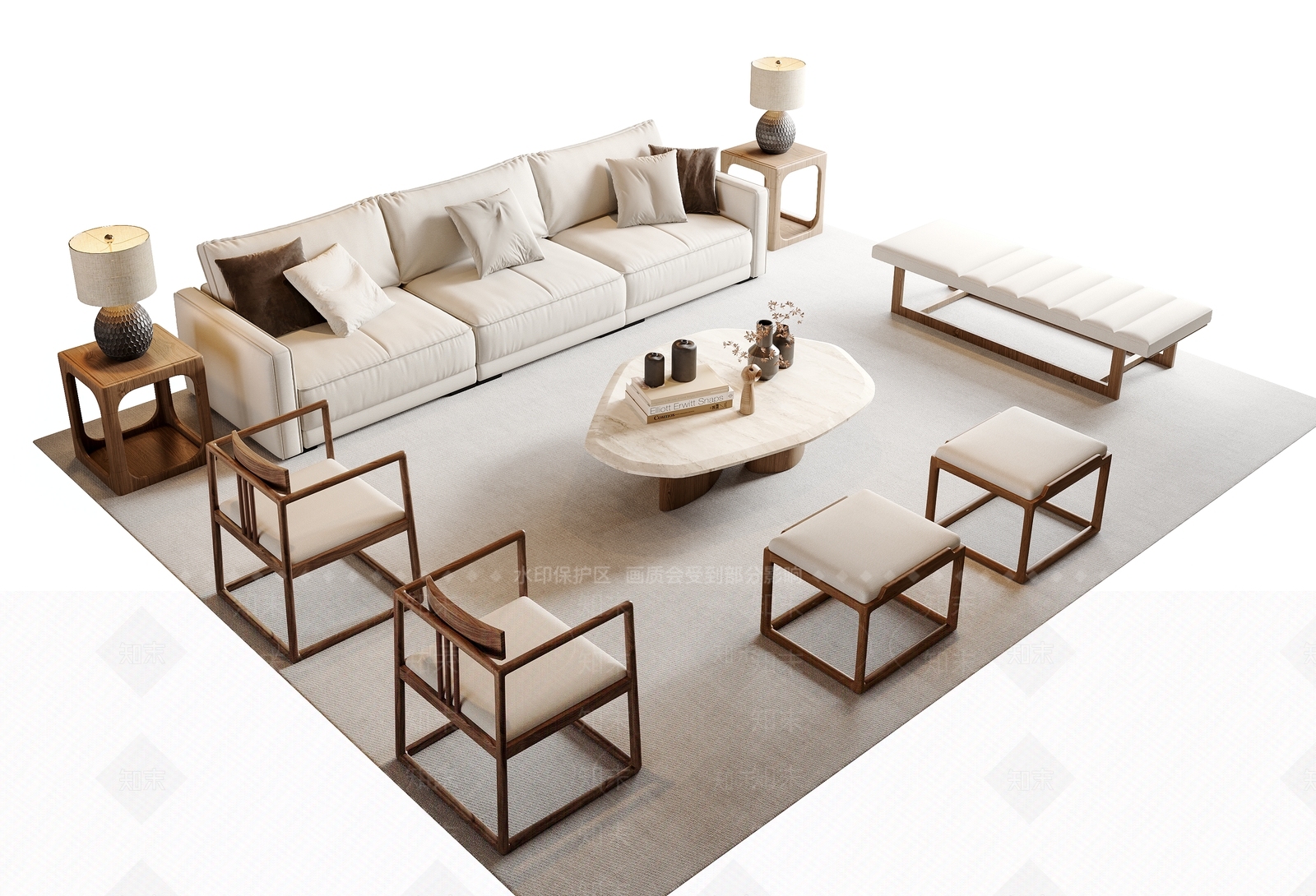 新中式沙发茶几组合3D模型下载【ID:1162478498】