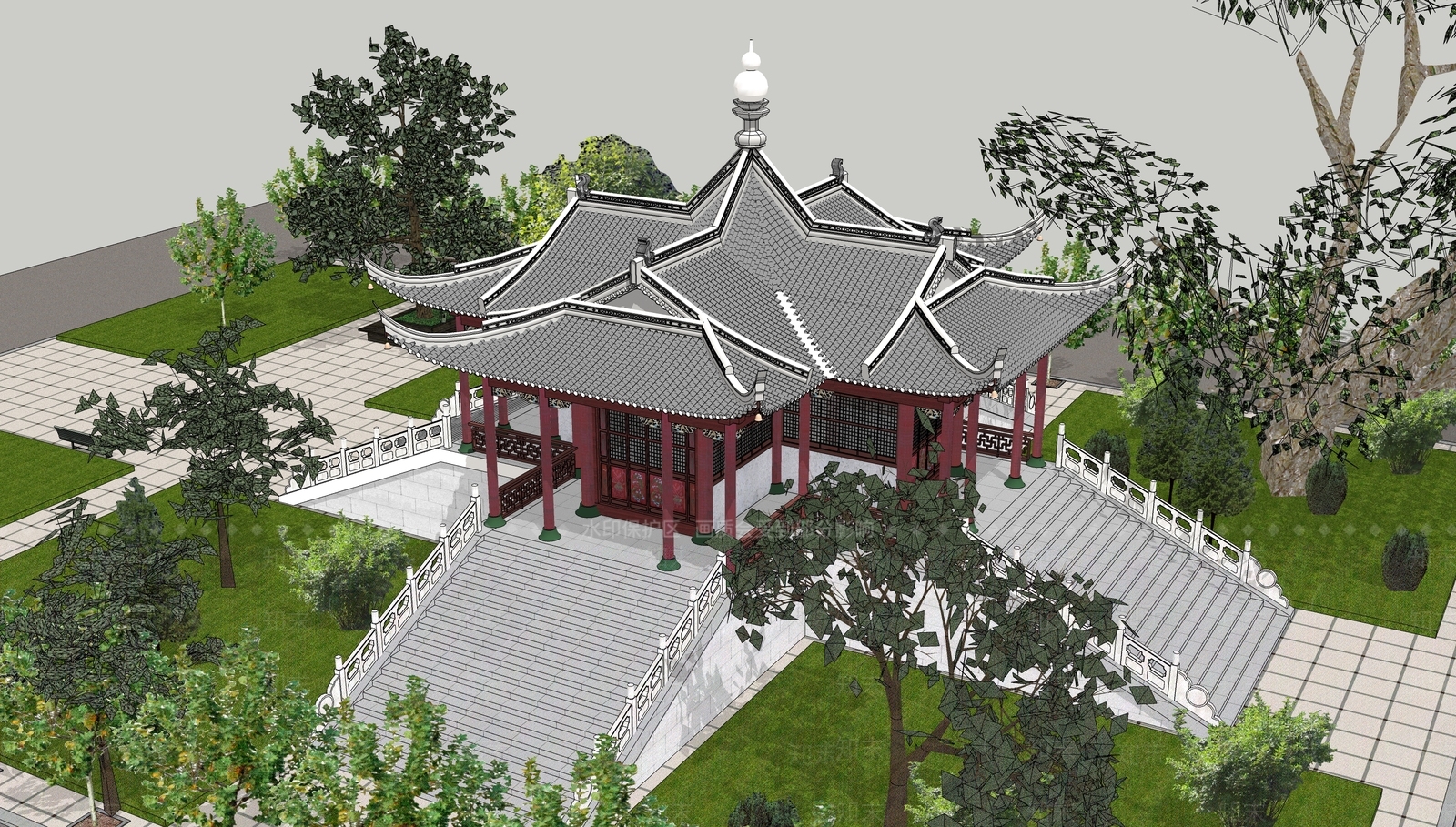 中式寺庙舍利殿SU模型下载【ID:1162483013】