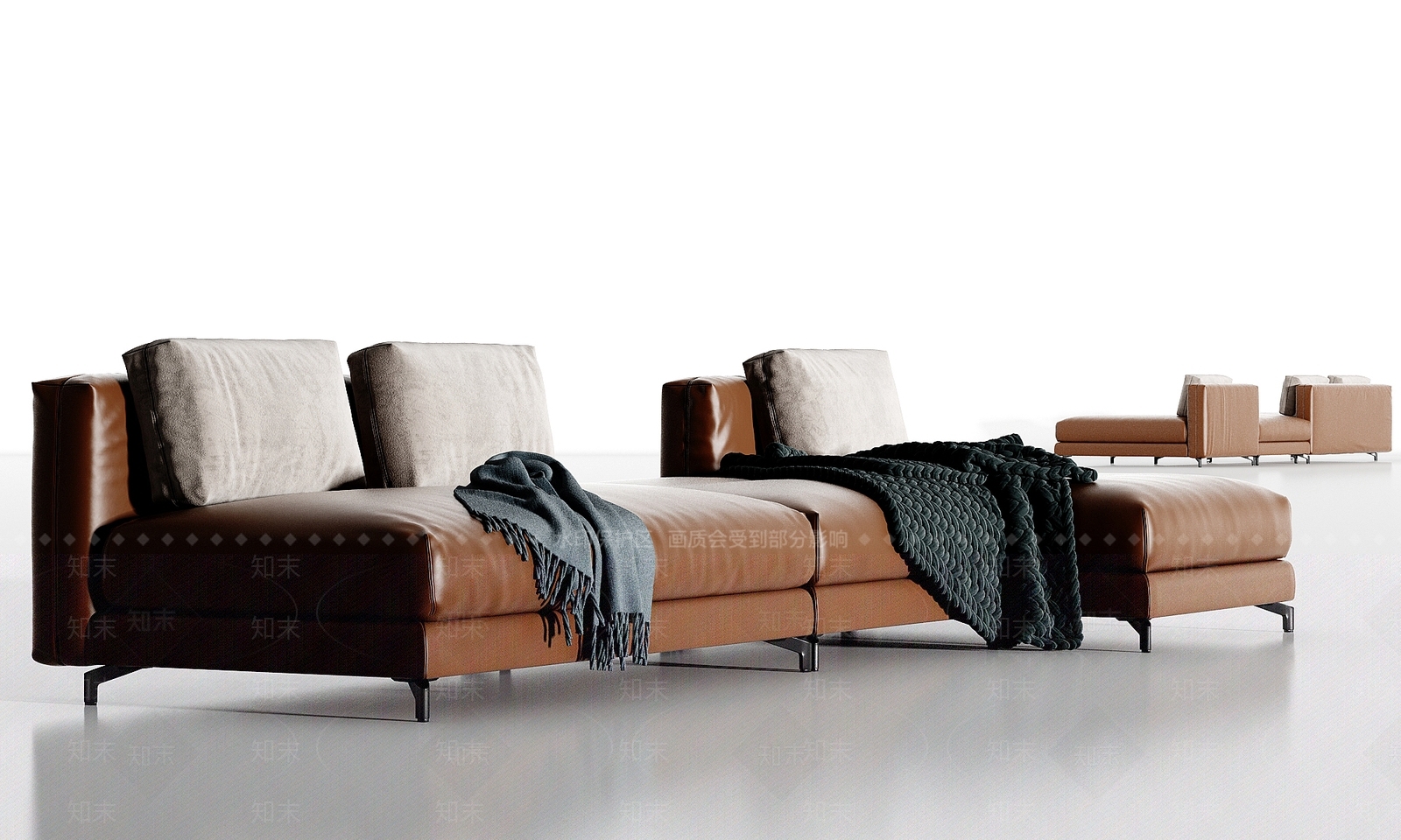 现代皮革布艺多人沙发枕头组合3D模型下载【ID:1162484437】