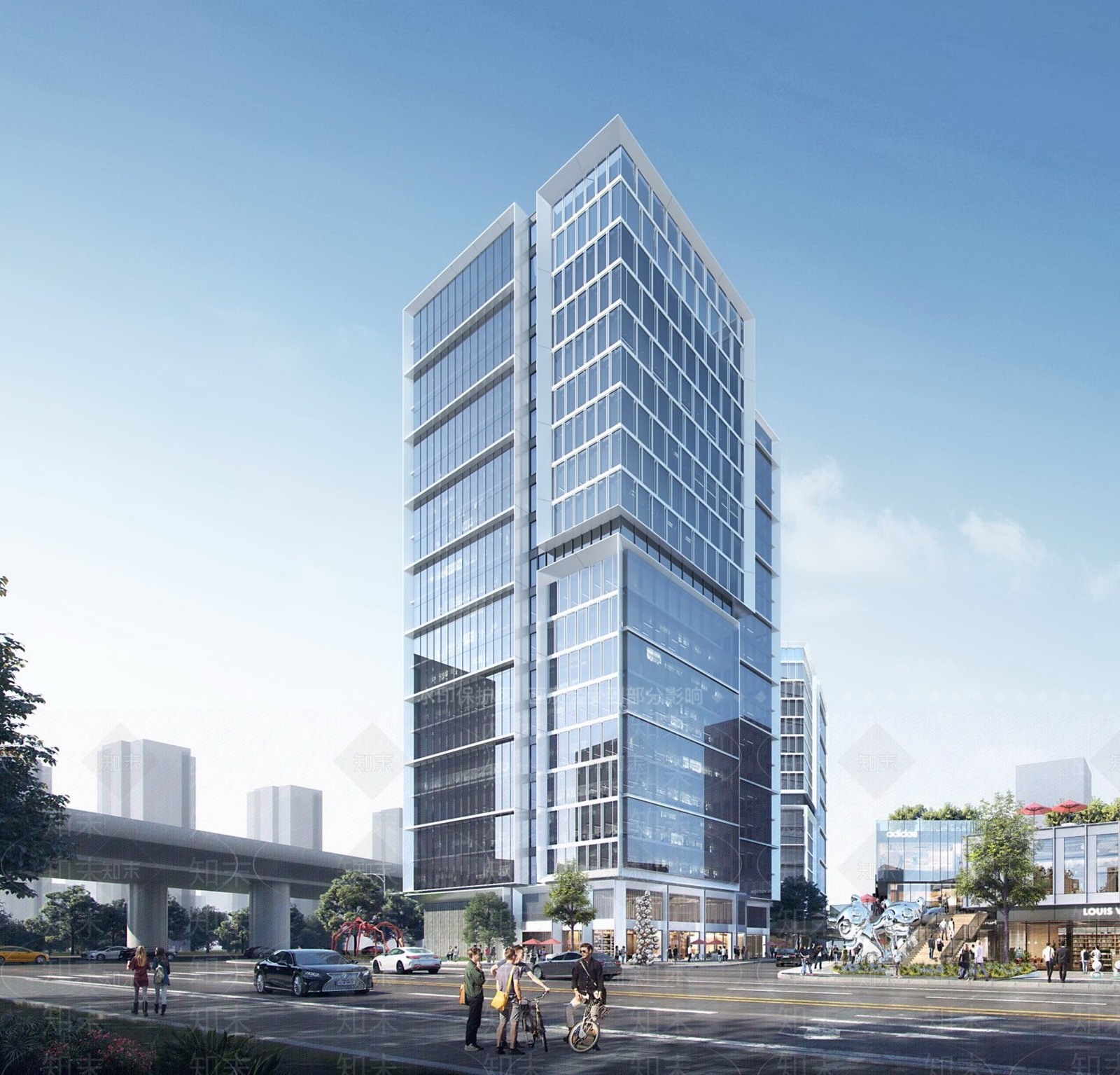 无锡河东现代风格半边框高层办公楼SU模型下载【ID:1162486608】