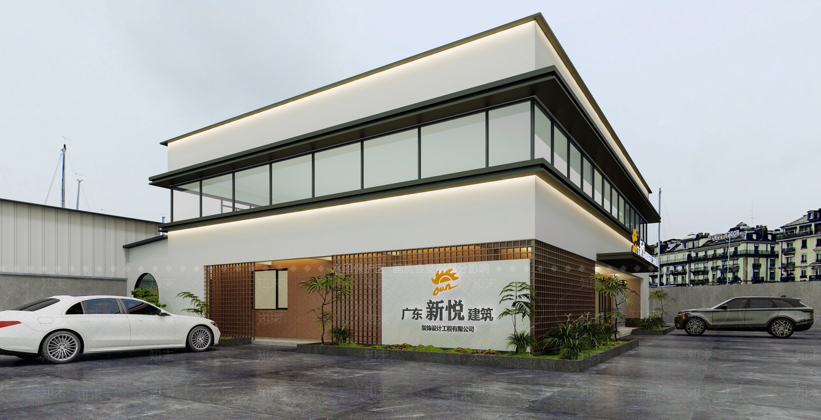 新中式建筑设计公司门头3D模型下载【ID:1162490505】
