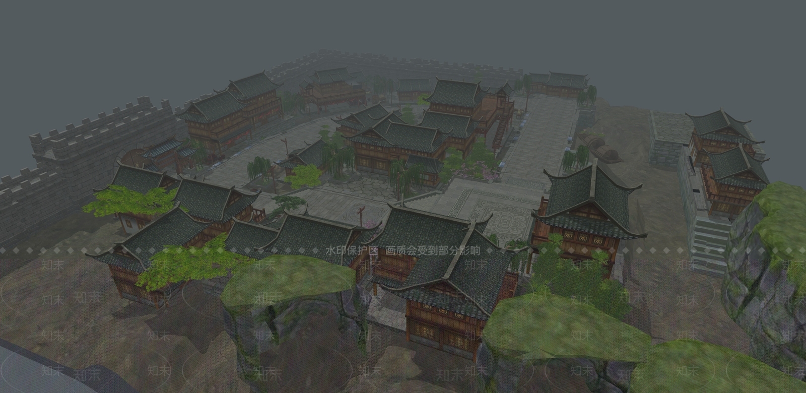 中式古风建筑场景城内商铺SU模型下载【ID:1162503399】