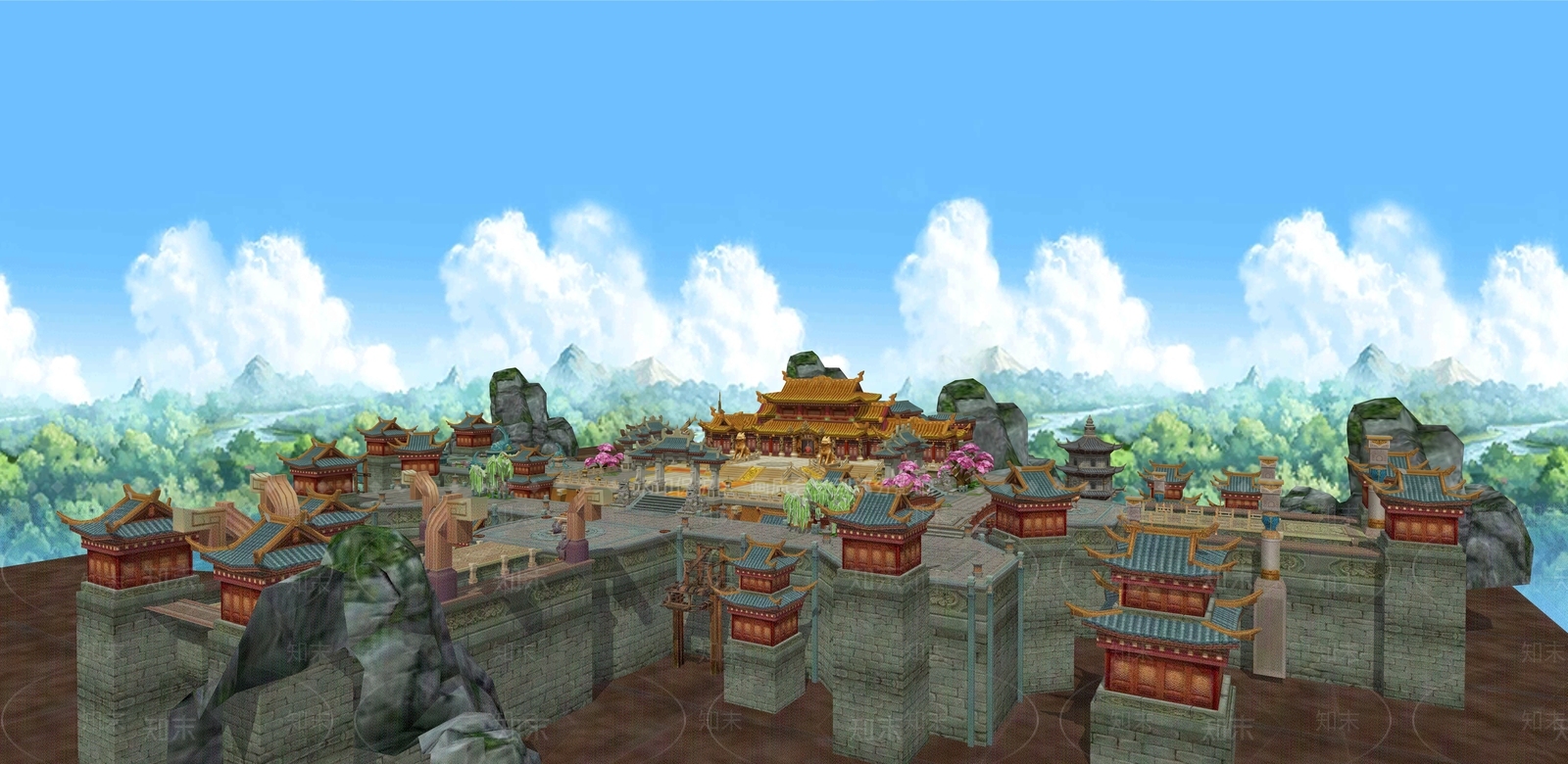 中式古风建筑场景SU模型下载【ID:1162503491】