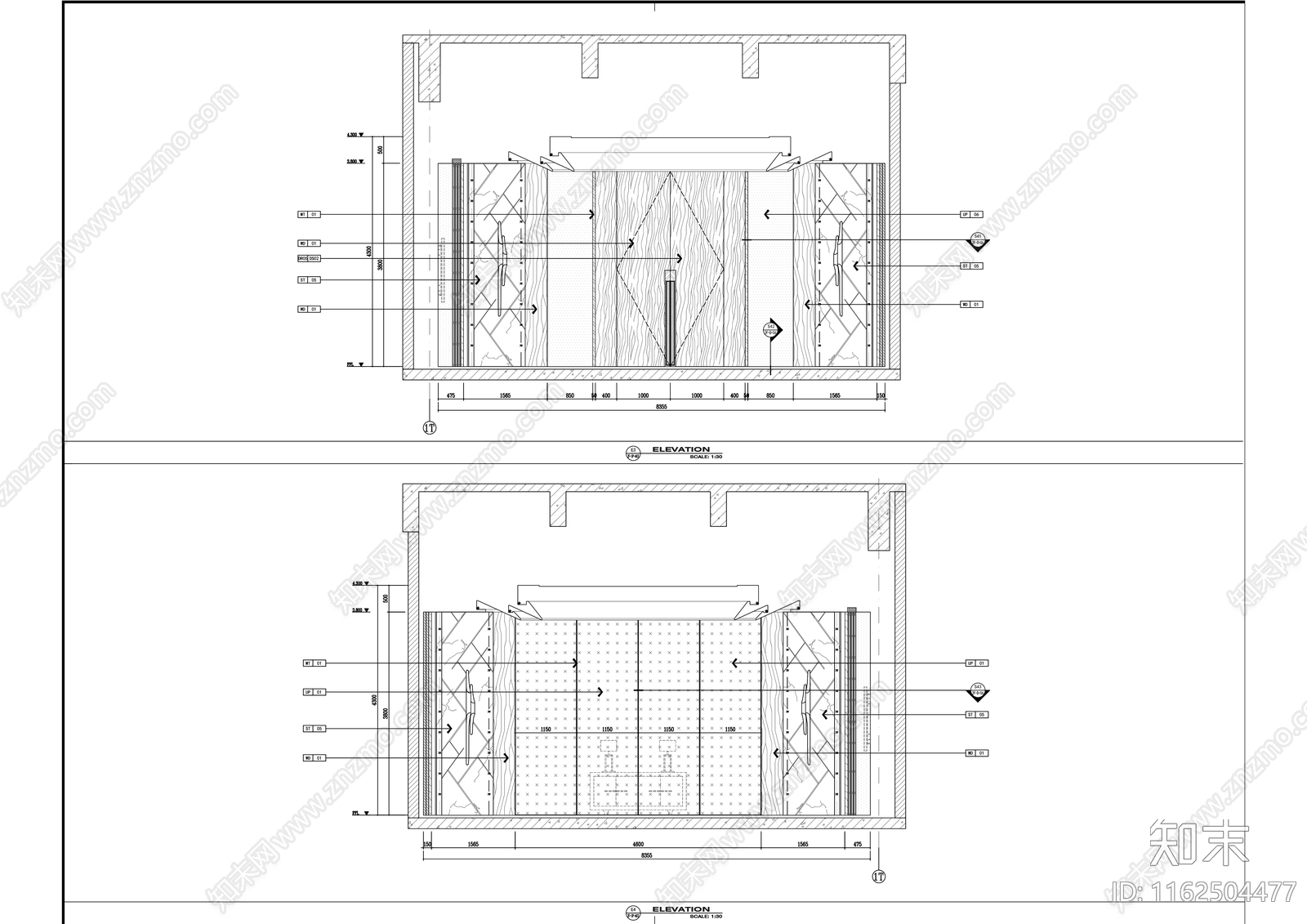 现代会议中心大型展厅室内精装修cad施工图下载【ID:1162504477】