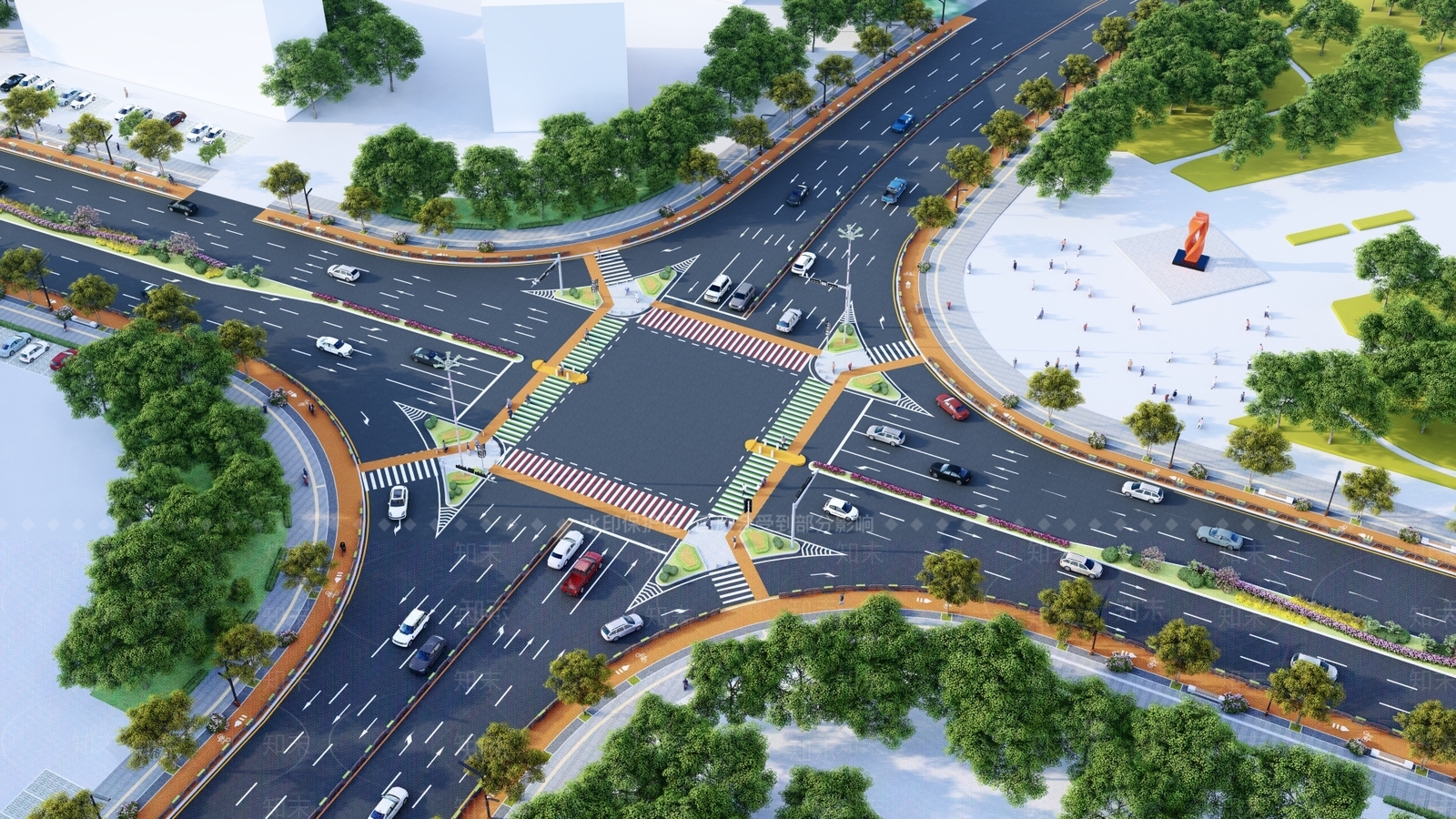 现代智能化十字路口SU模型下载【ID:1162507953】