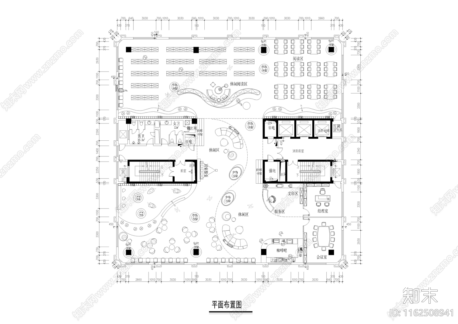 12套书吧书店图书馆平面方案施工图下载【ID:1162508941】