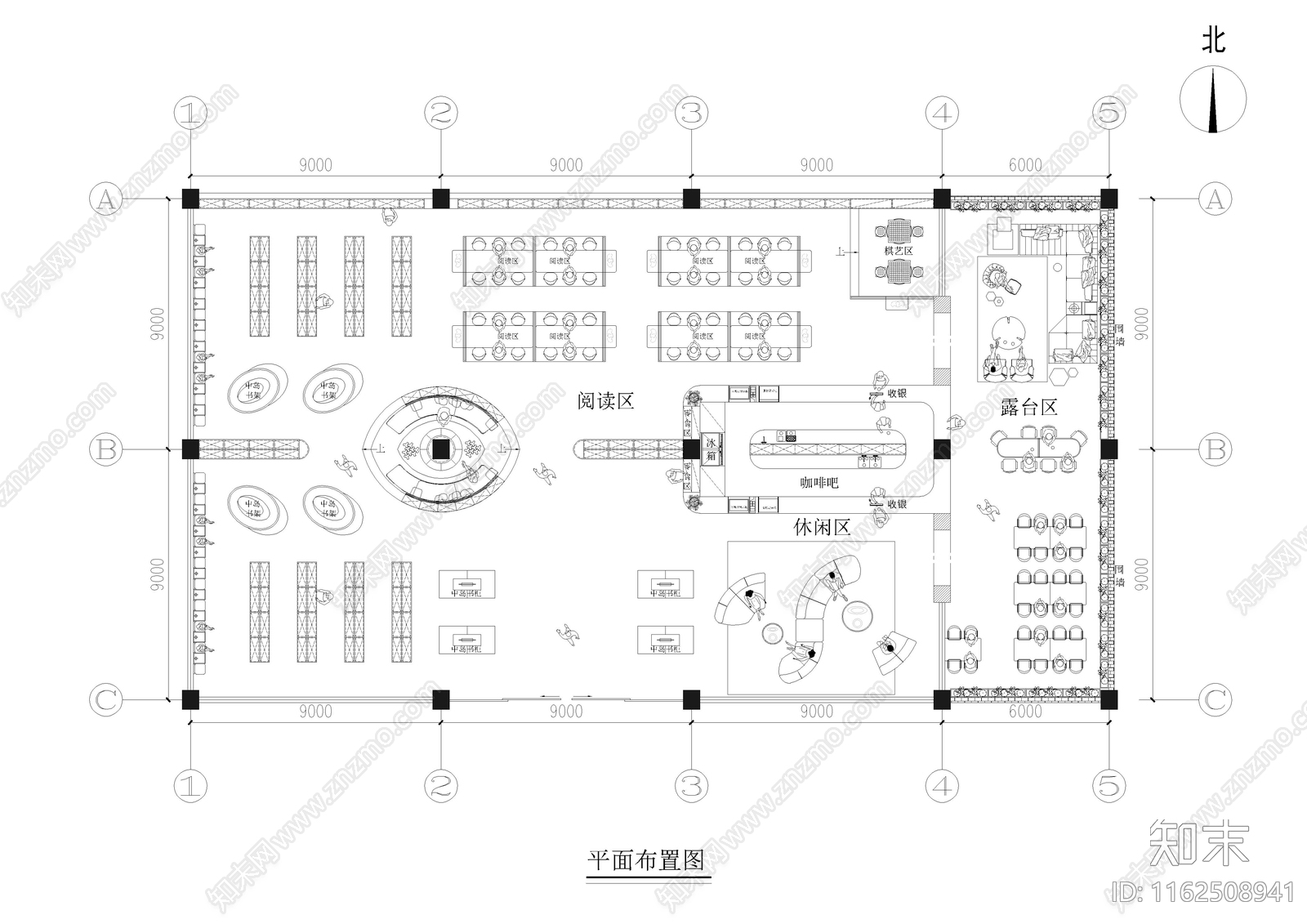 12套书吧书店图书馆平面方案施工图下载【ID:1162508941】