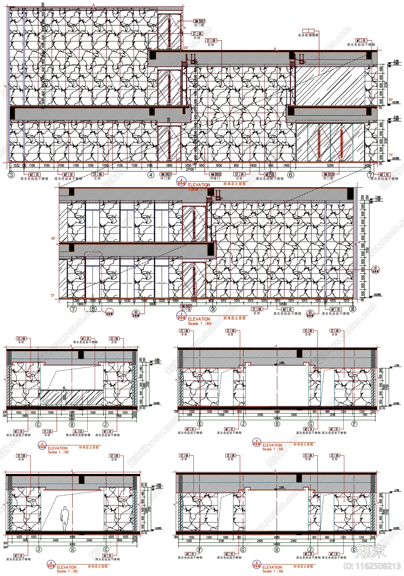 立面图图库cad施工图下载【ID:1162508213】