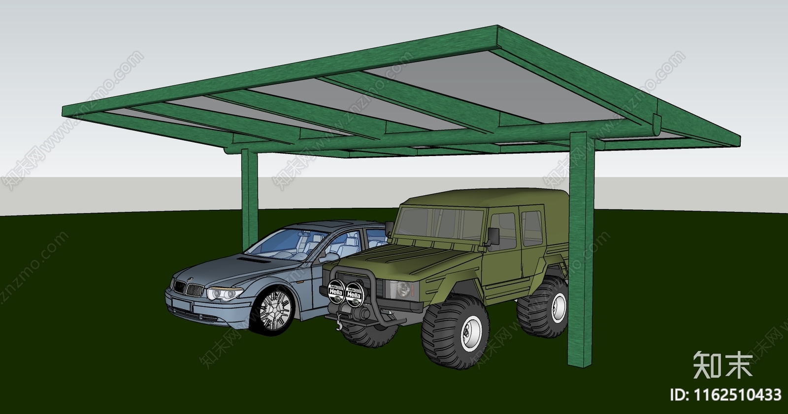 现代停车遮雨棚SU模型下载【ID:1162510433】