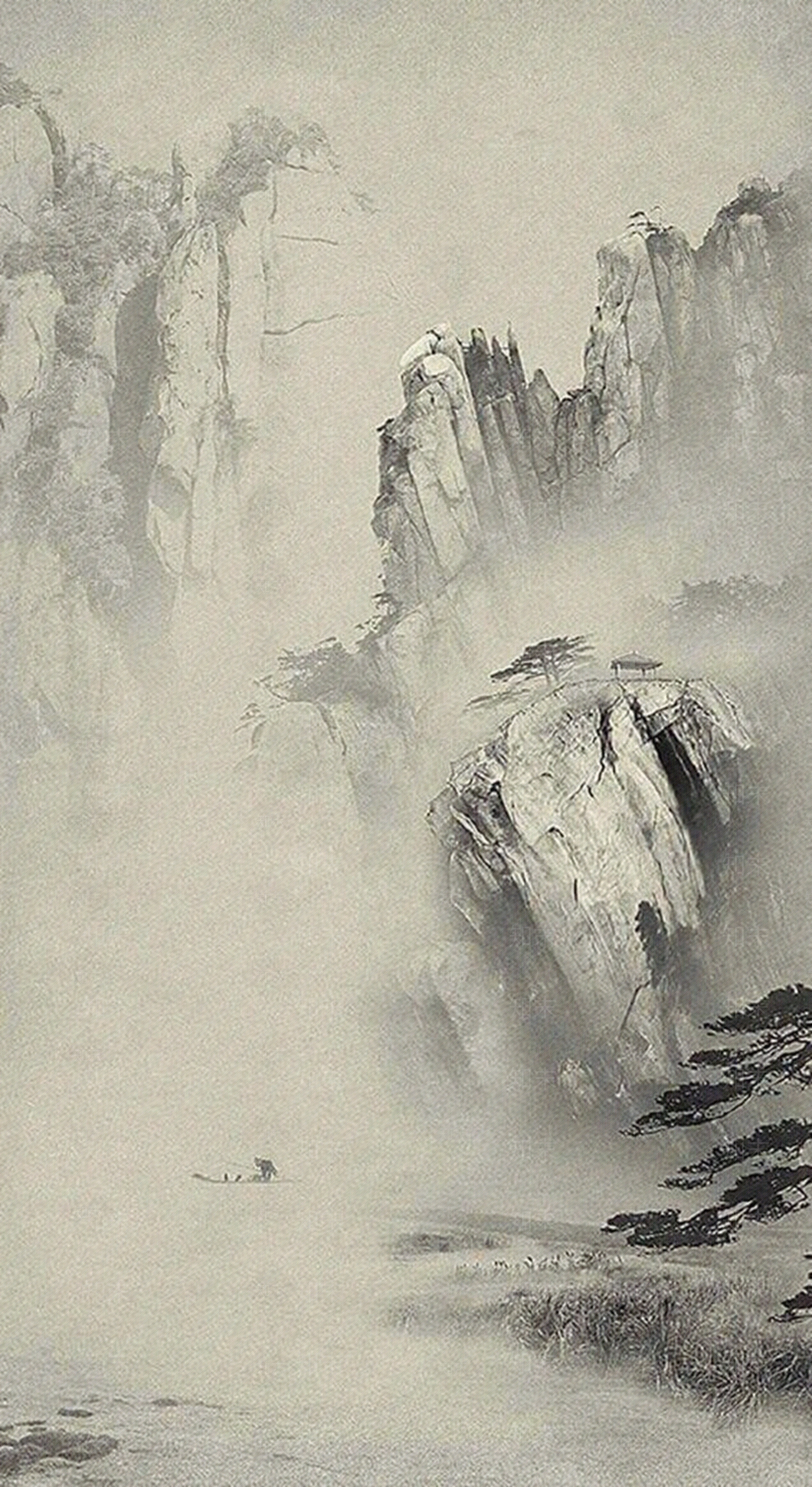 中式国画山水画挂画壁画禅意装饰画壁纸贴图下载【ID:1162510293】