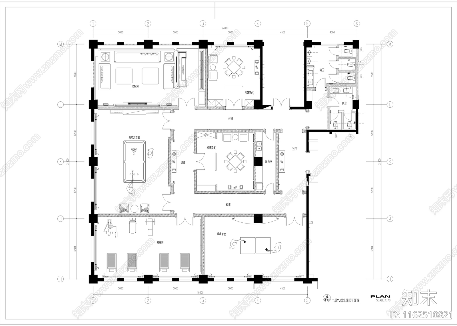 490㎡健身娱乐休闲会所cad施工图下载【ID:1162510821】