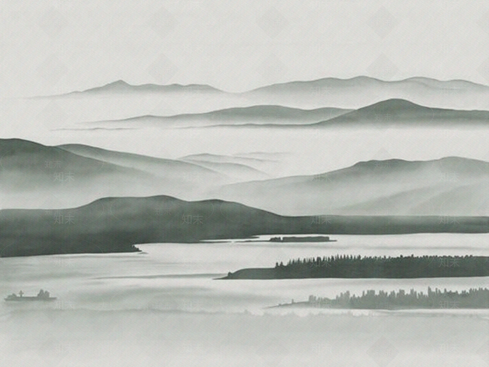 中式国画山水画挂画壁画禅意装饰画壁纸贴图下载【ID:1162510679】