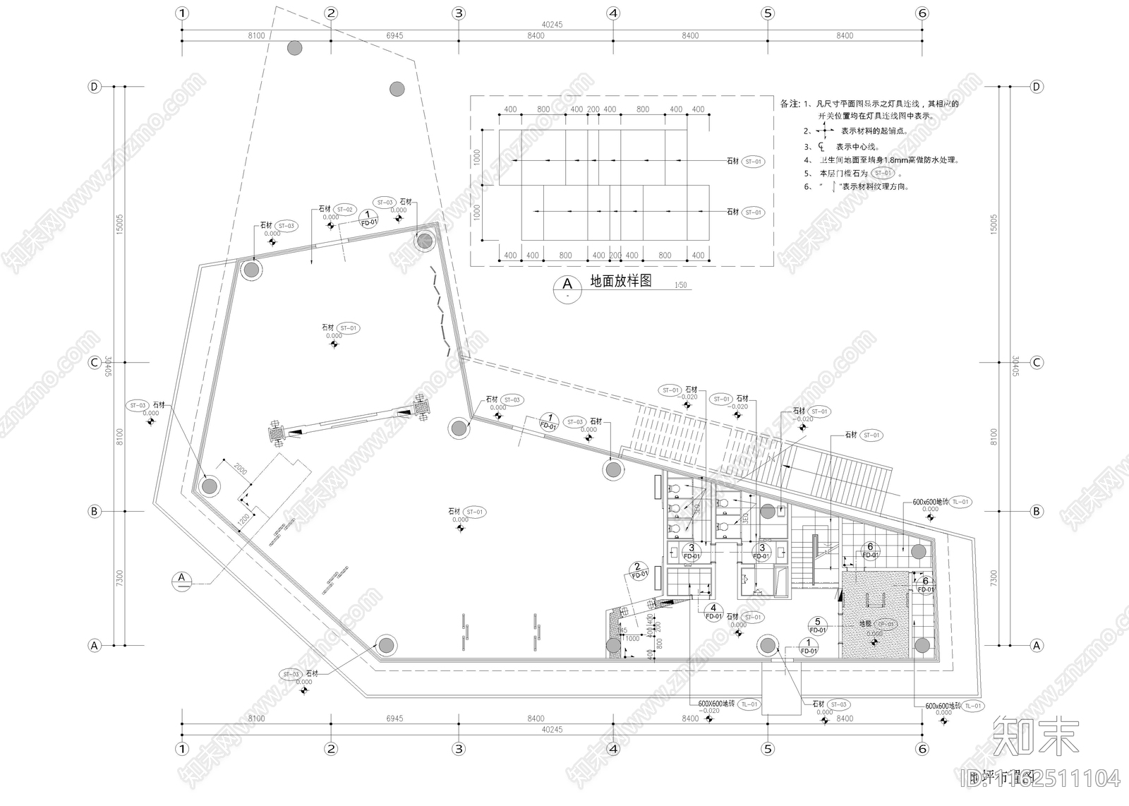 670㎡售楼处售楼中心cad施工图下载【ID:1162511104】