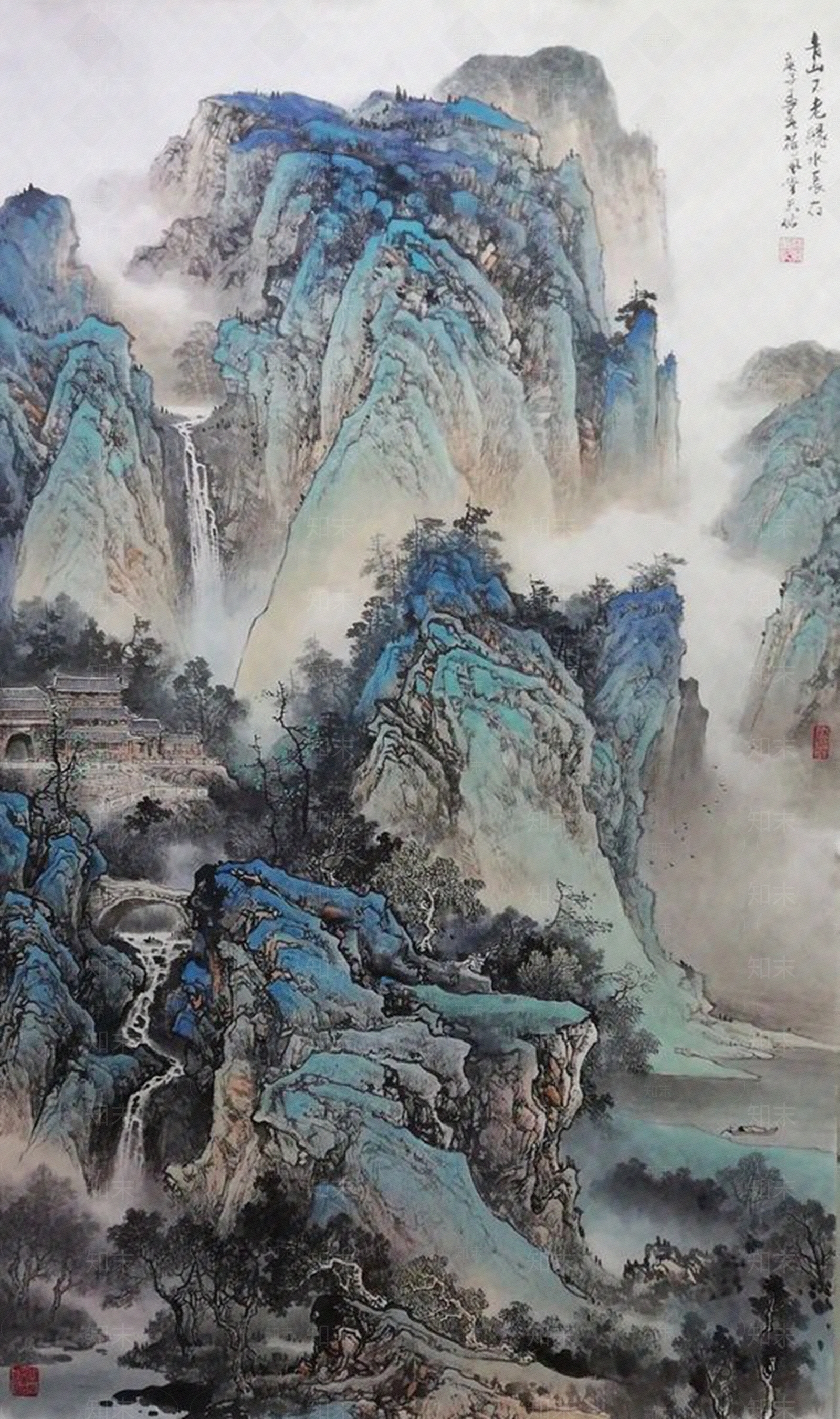 中式国画山水画挂画壁画禅意装饰画壁纸贴图下载【ID:1162513450】