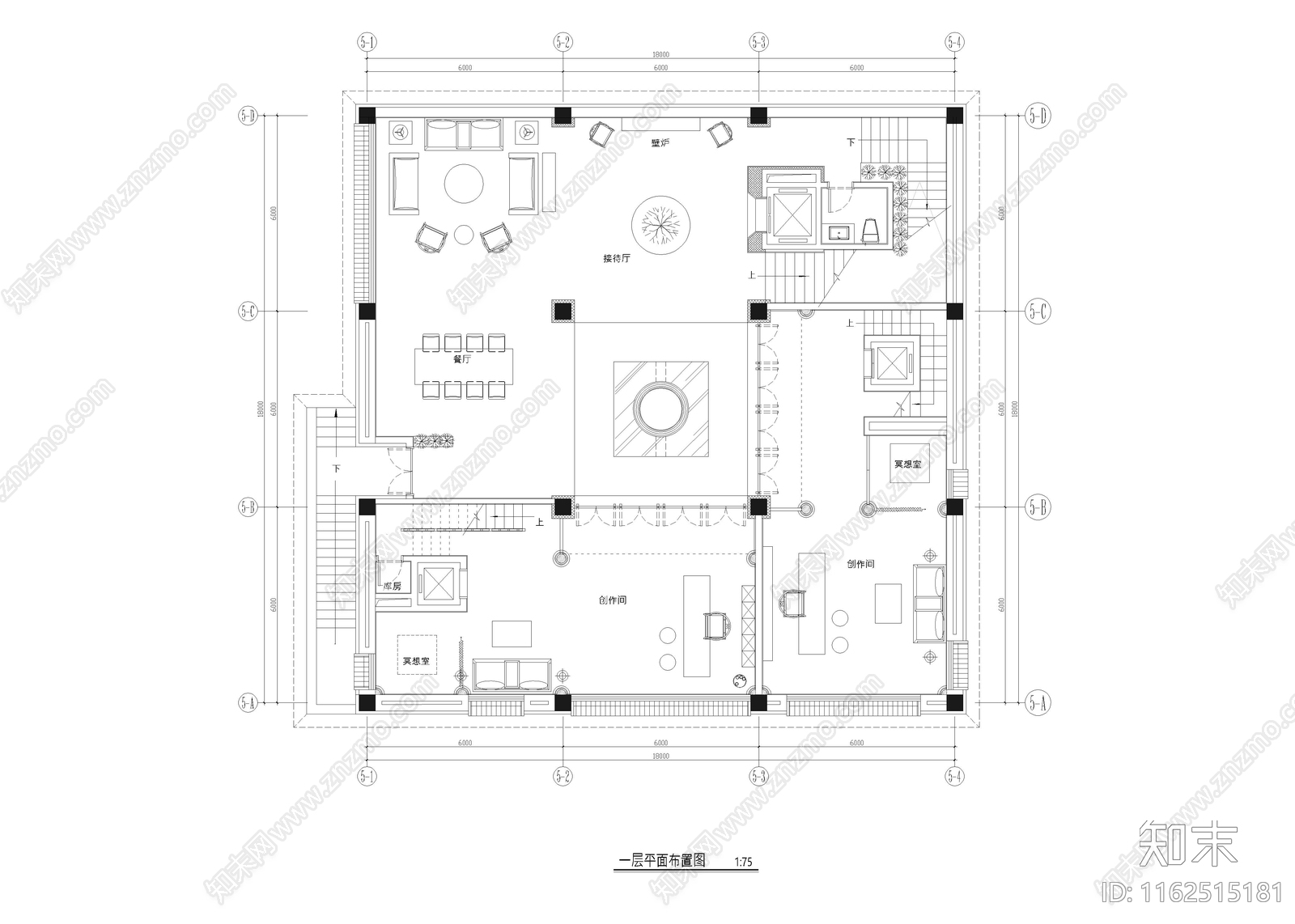 1080㎡书院文创会所cad施工图下载【ID:1162515181】