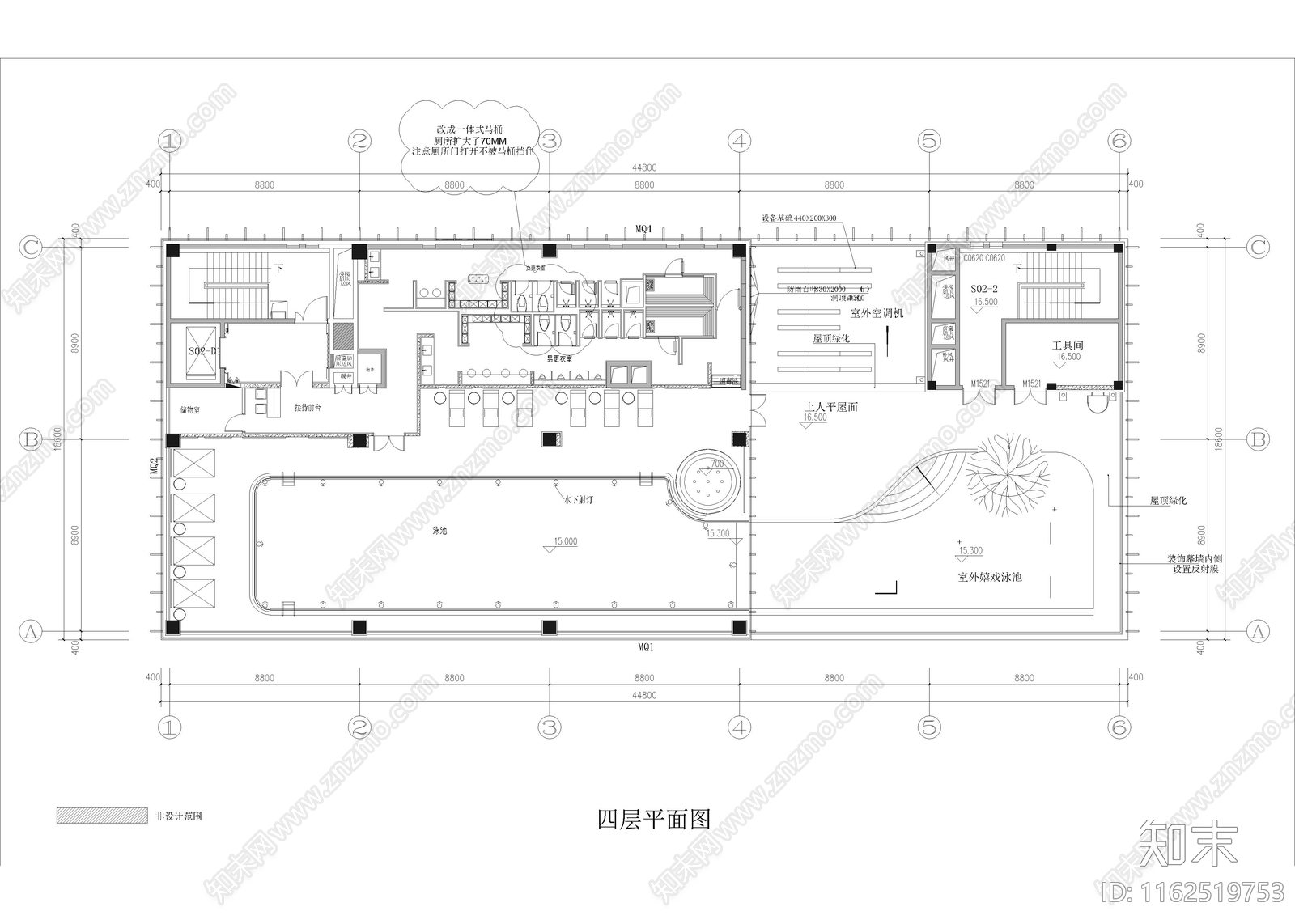 1670㎡健身房健身游泳中心施工图下载【ID:1162519753】