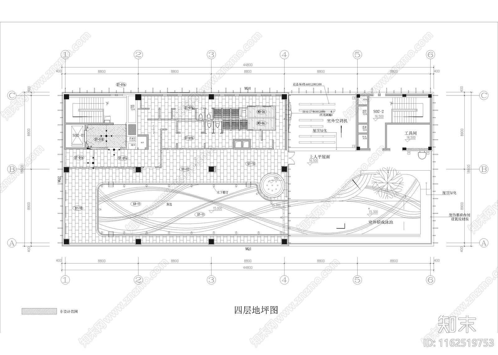 1670㎡健身房健身游泳中心施工图下载【ID:1162519753】