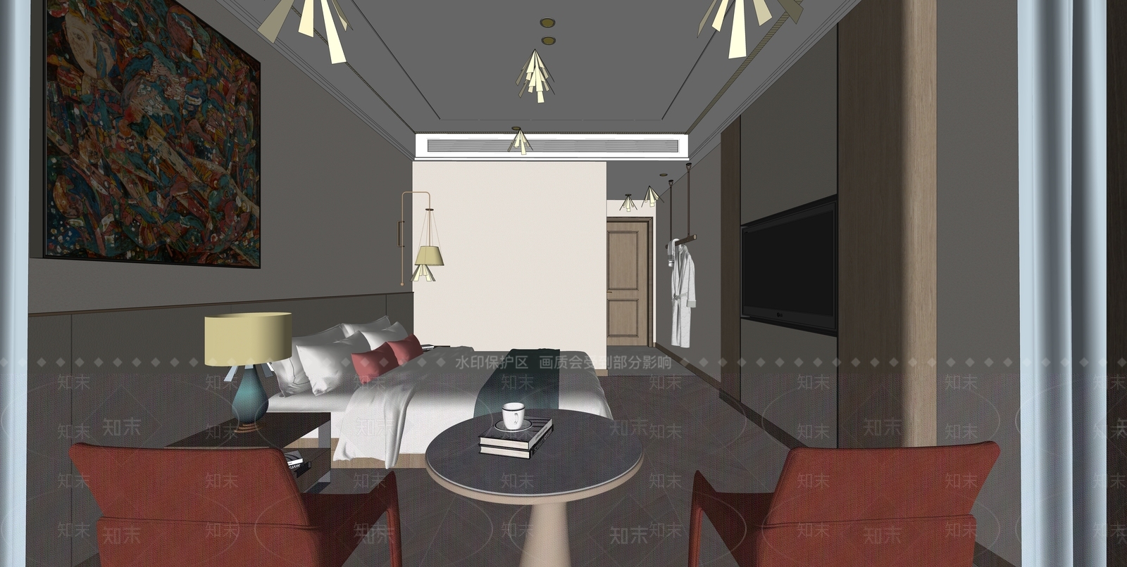现代单人间SU模型下载【ID:1162520789】