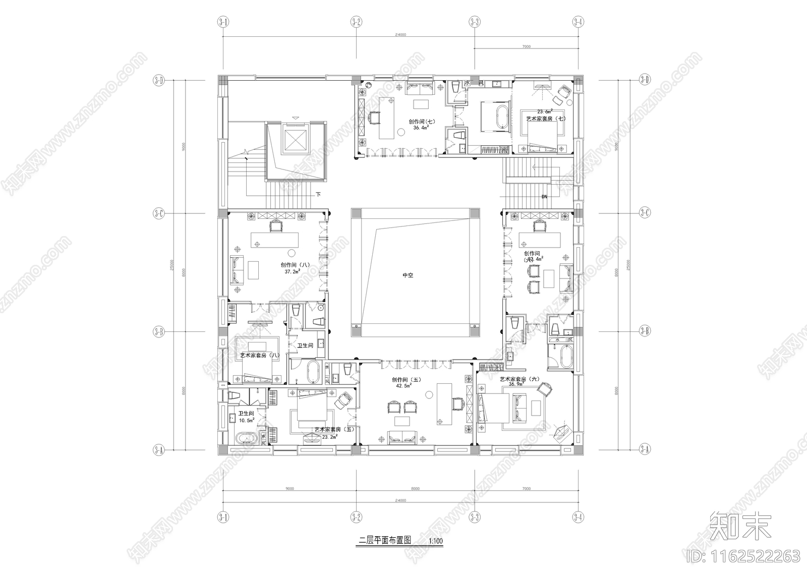 1920㎡书院文创会所cad施工图下载【ID:1162522263】