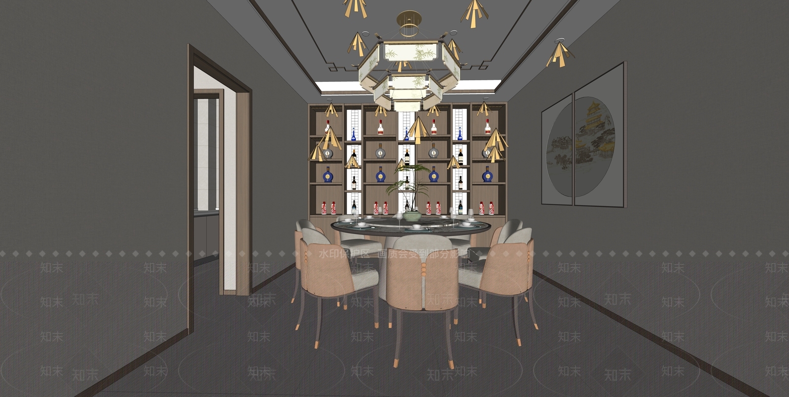 新中式餐厅包厢SU模型下载【ID:1162522758】