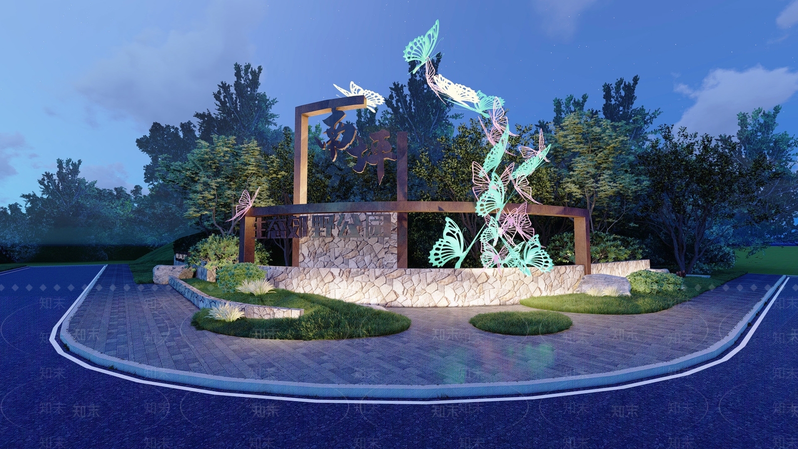 现代入口景墙SU模型下载【ID:1162523073】