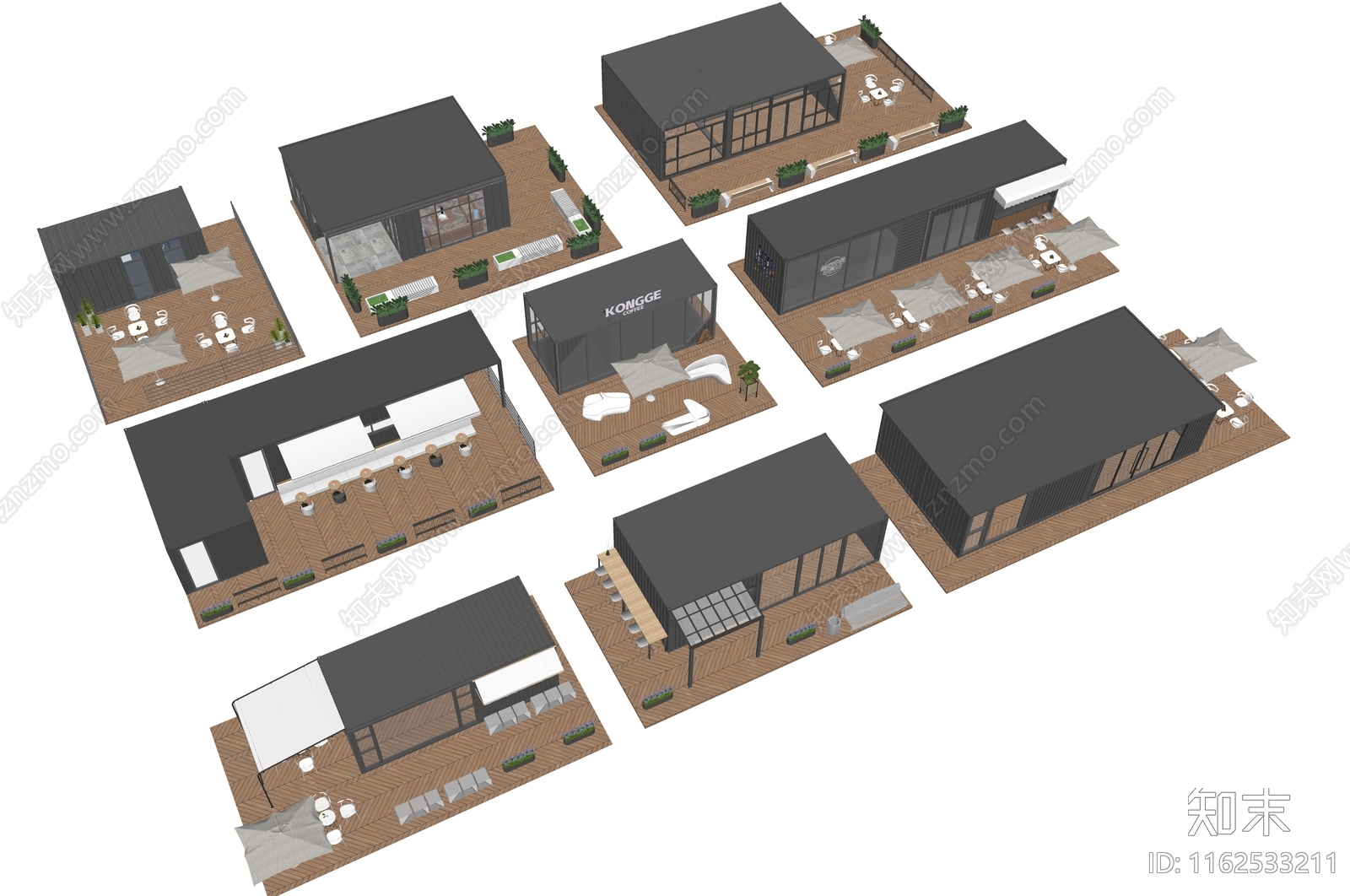 现代集装箱餐饮建筑SU模型下载【ID:1162533211】