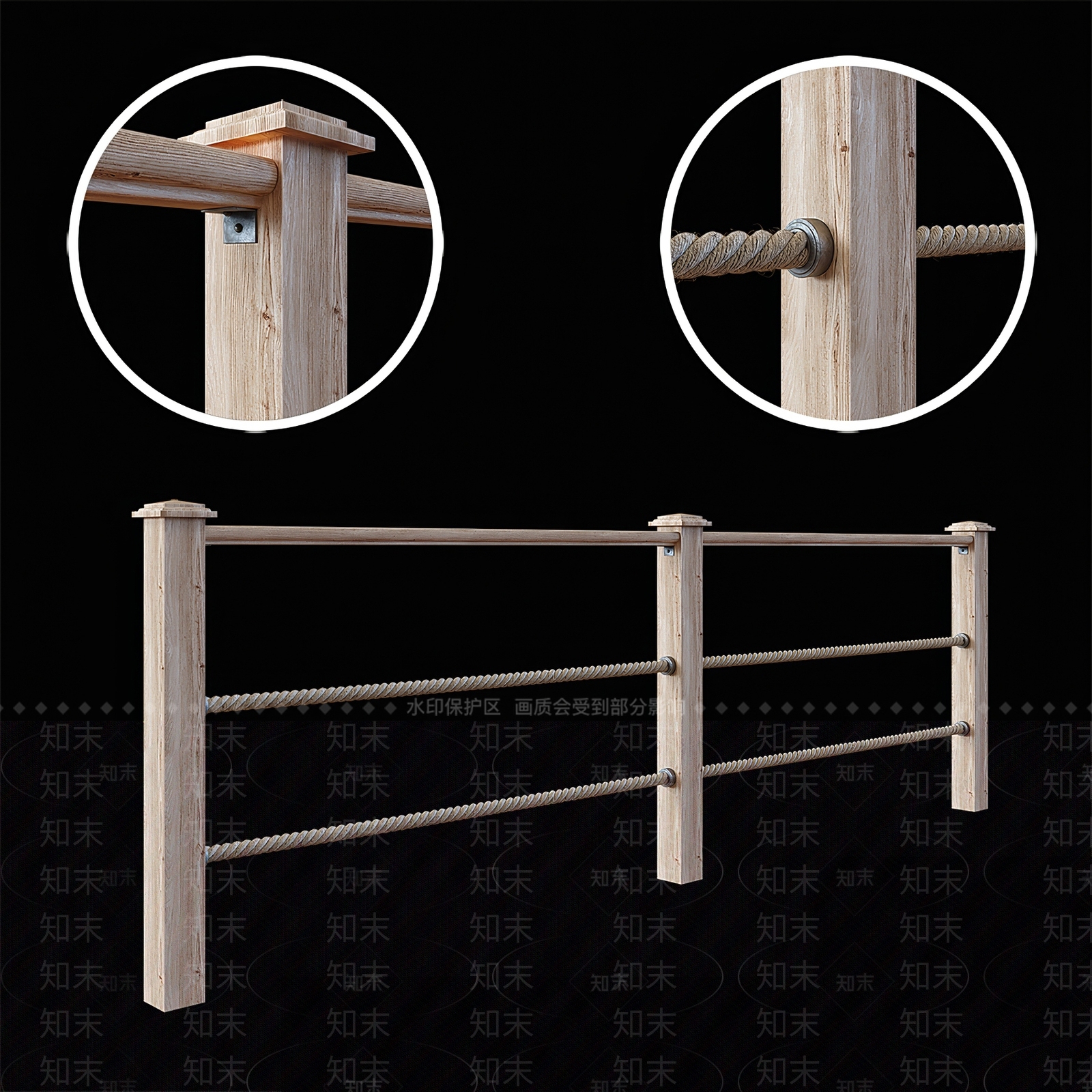 户外实木绳子围栏3D模型下载【ID:1162533573】