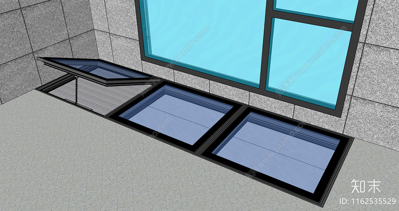 别墅采光井地面齐平上悬天窗SU模型下载【ID:1162535529】