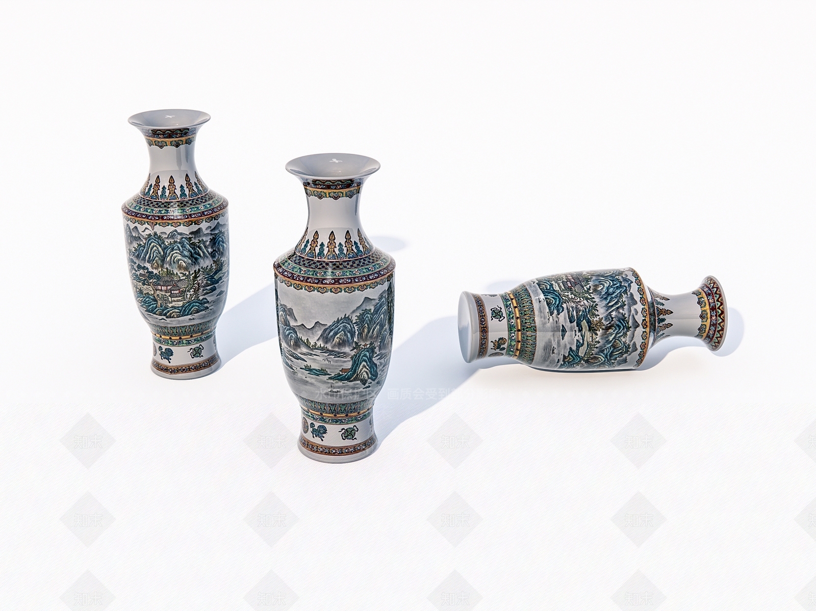 中式陶瓷花瓶3D模型下载【ID:1162539295】