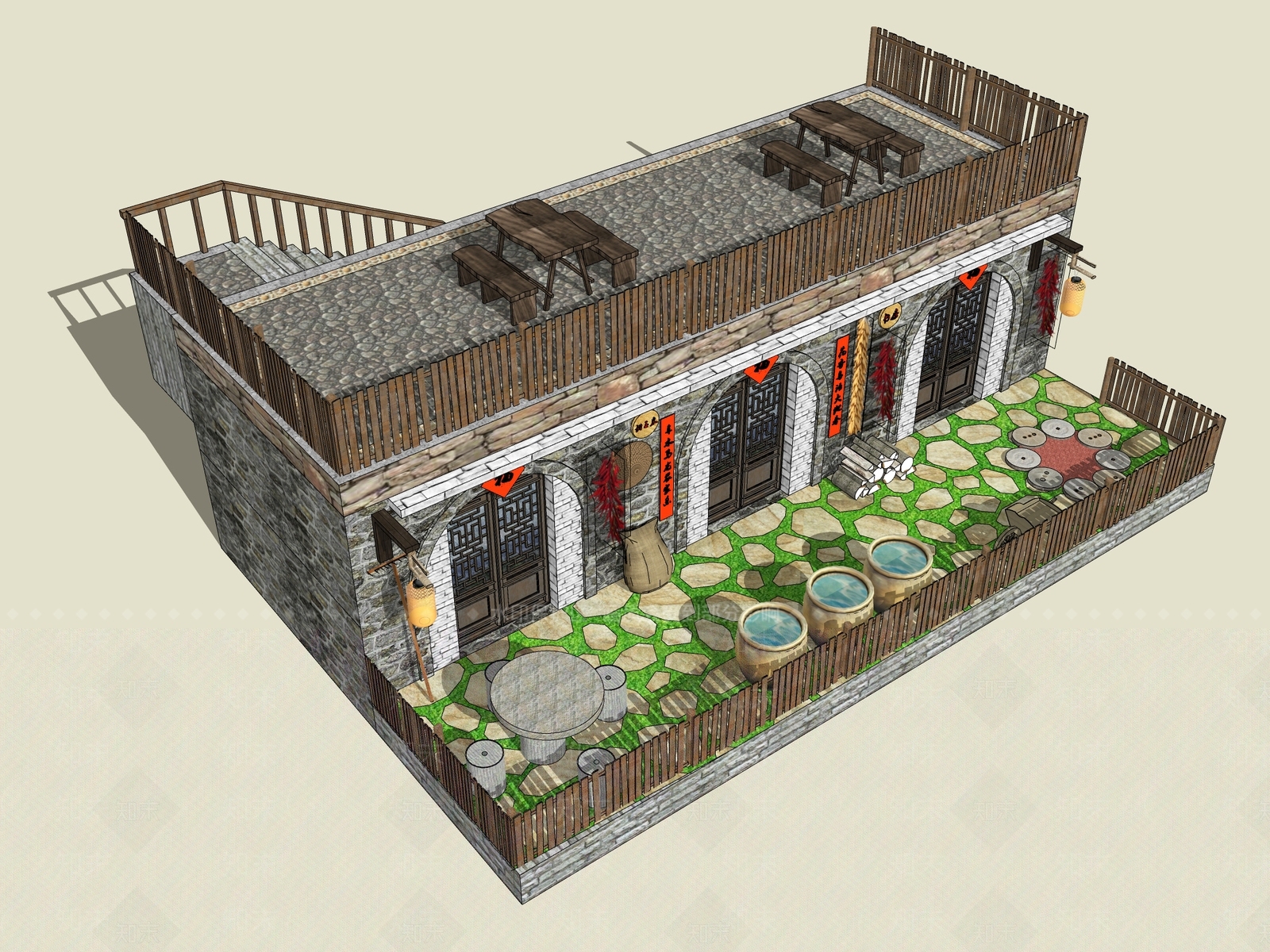 中式窑洞SU模型下载【ID:1162540426】