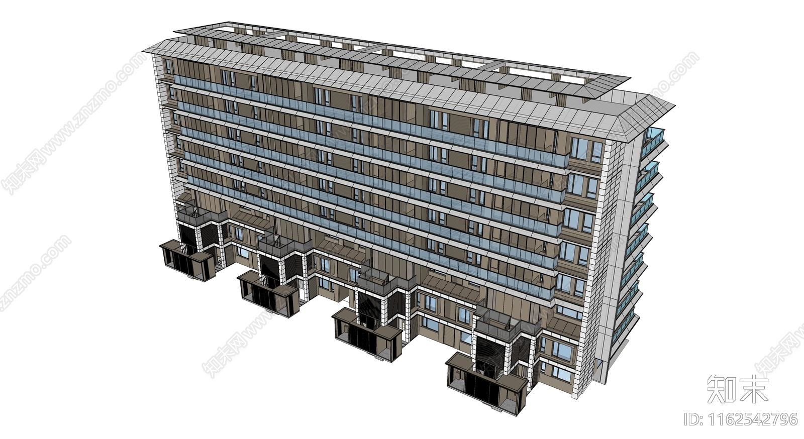 现代多层住宅建筑SU模型下载【ID:1162542796】