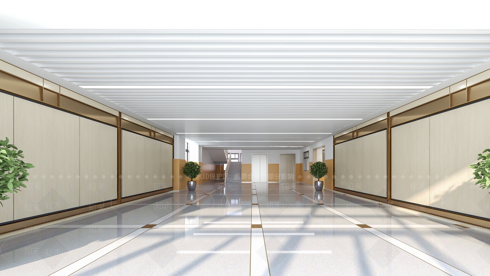 现代学校宿舍门厅SU模型下载【ID:1162545038】