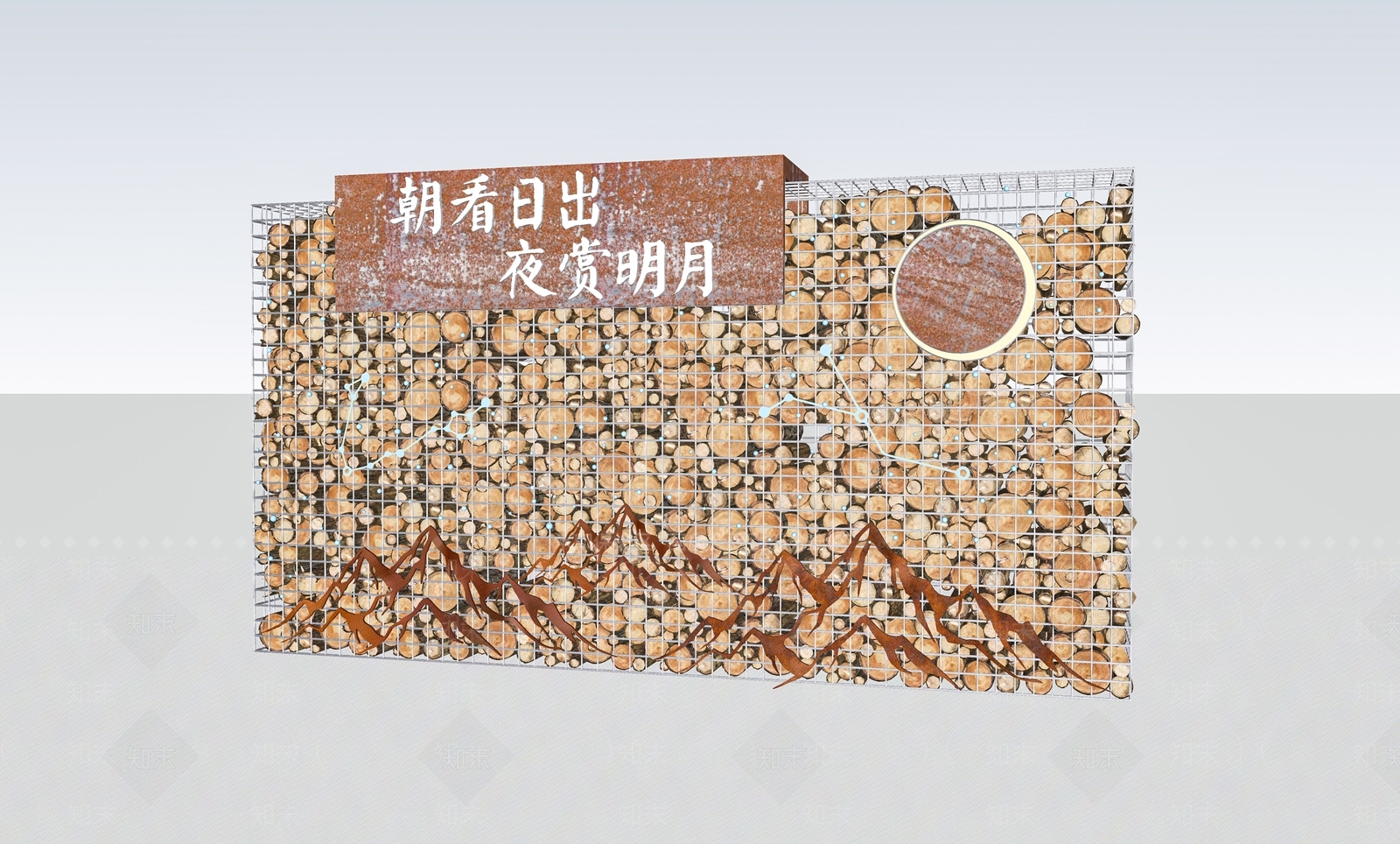 木桩景墙SU模型下载【ID:1162546187】