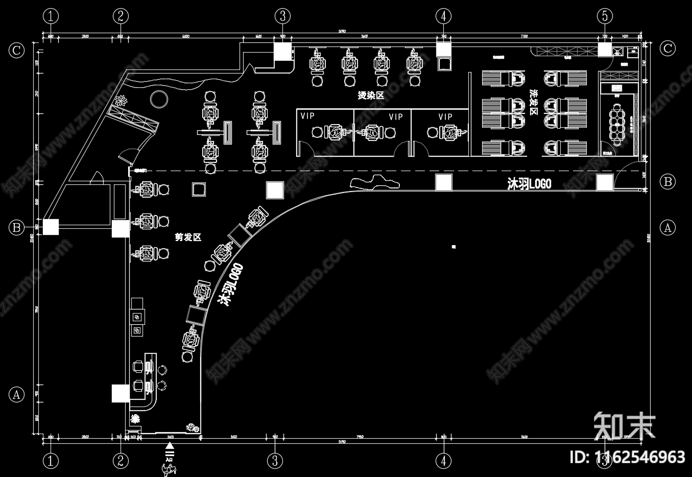 沐羽理发店平面布置图施工图下载【ID:1162546963】