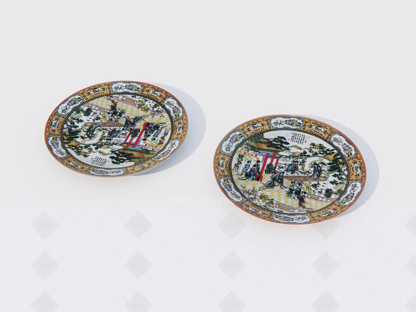 中式陶瓷盘子3D模型下载【ID:1162547491】