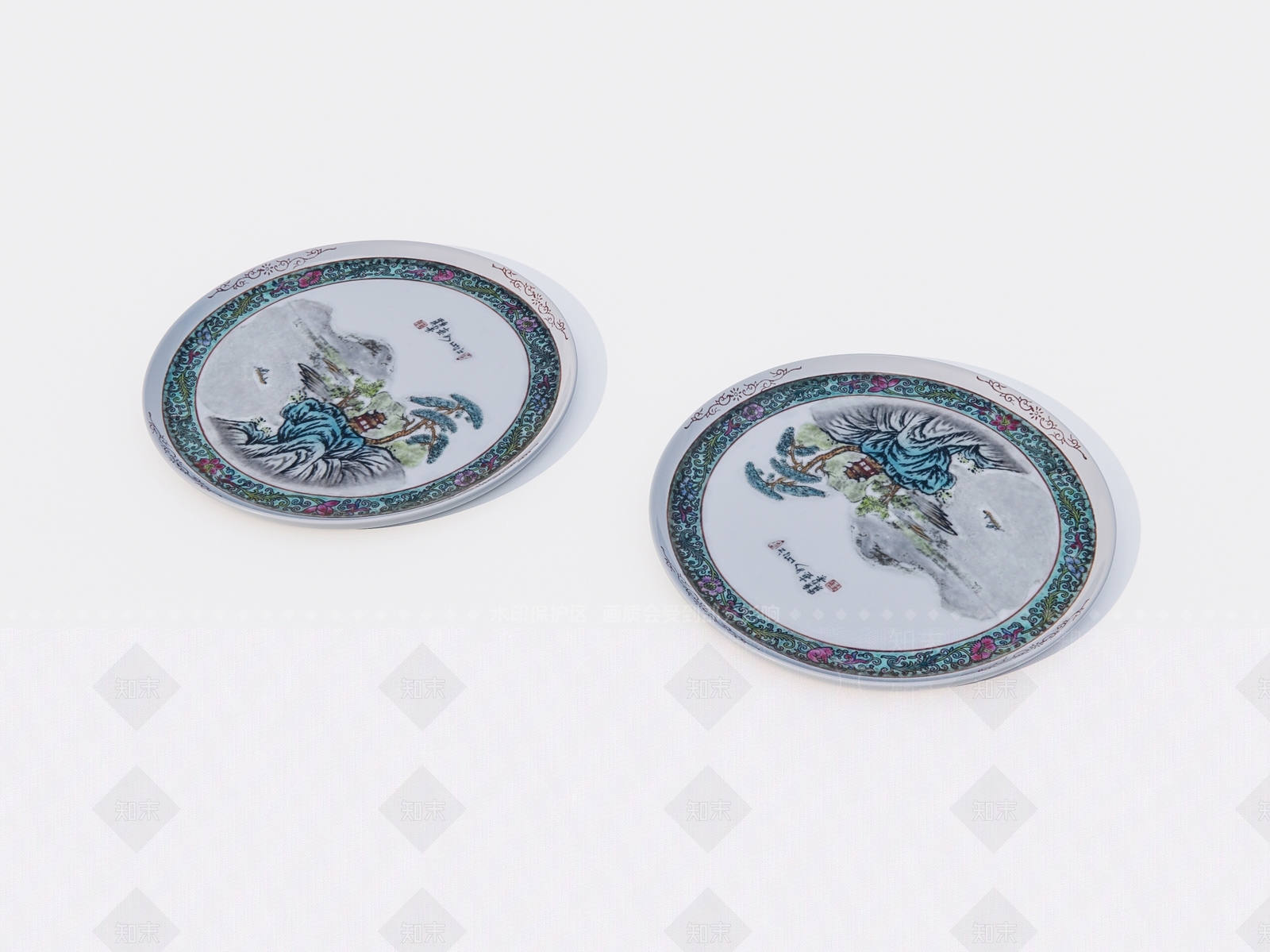 中式陶瓷盘子3D模型下载【ID:1162547640】